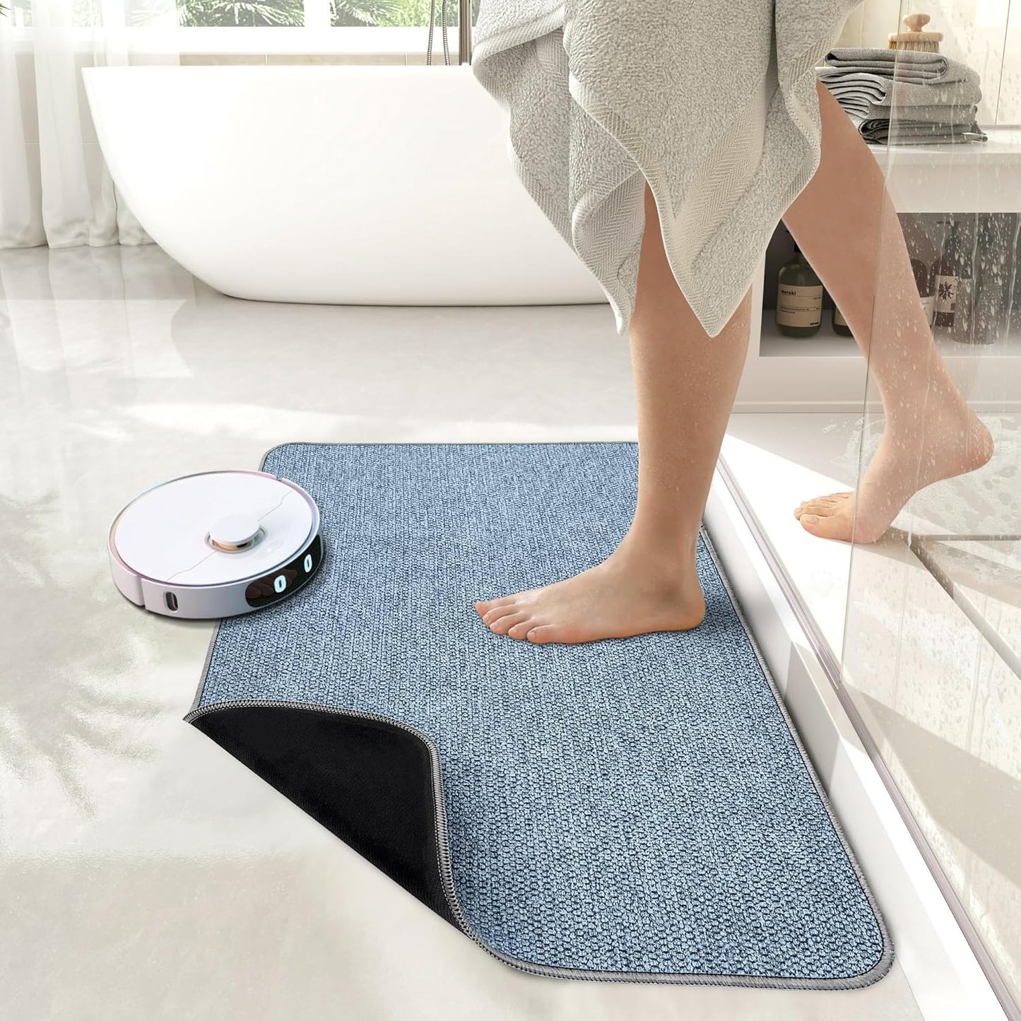 Bath Mat,Ultra Thin Bathroom Rugs,Rubber Bath Mats for Bathroom,No Slip Bath Rugs,Quick Dry,Machine Washable,Low Pile,Absorbent,Shower Outside,Sink,Home Decor Accessories.Blue,1'5"x2'3"(2 Pack)