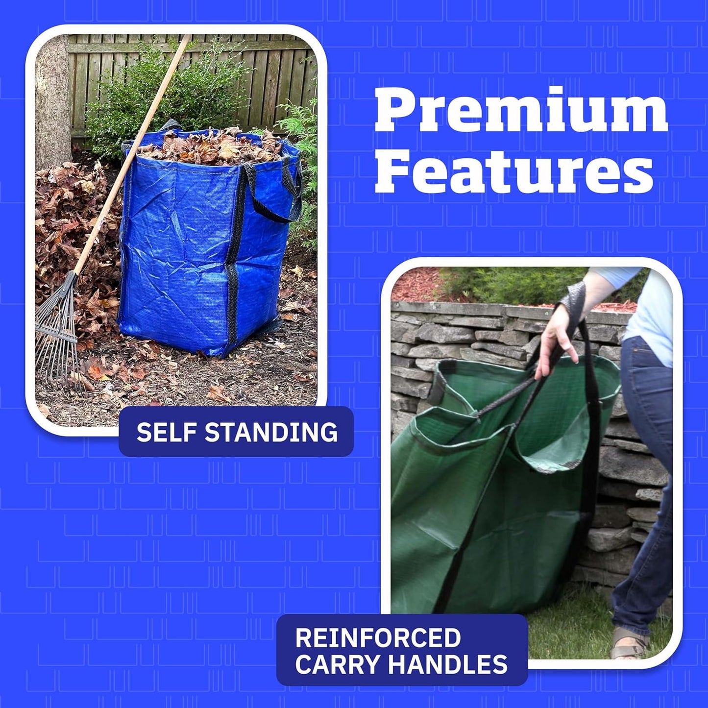 DURASACK Heavy Duty Home and Yard Bags 48-Gallon Reusable Self-Standing Lawn and Leaf Bags Garbage Can with Reinforced Handles, Red