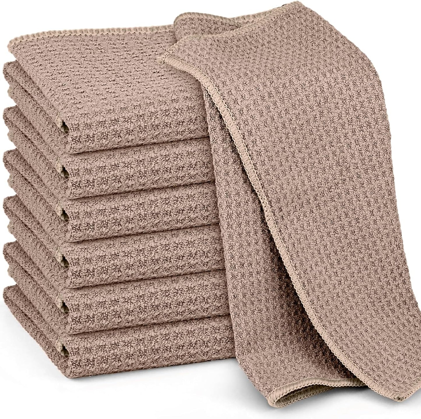 Microfiber Cleaning Cloth Waffle Weave for Dusting Absorbent Towel Quick Drying Dust Rags Household Kitchen, Lint Free Streak Free, 6 Pack,12 x 12 Inches, Khaki