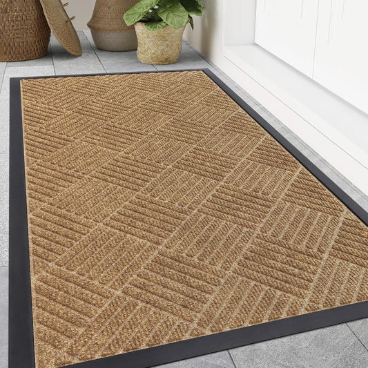 Smiry Front Door Mat Outside Entrance, Heavy Duty Outdoor Indoor Natural Rubber Doormat, Non Slip, Trap Dirt and Moisture, Easy Clean, Low Profile Patio Porch Entryway Mat, 47x32, Coffee