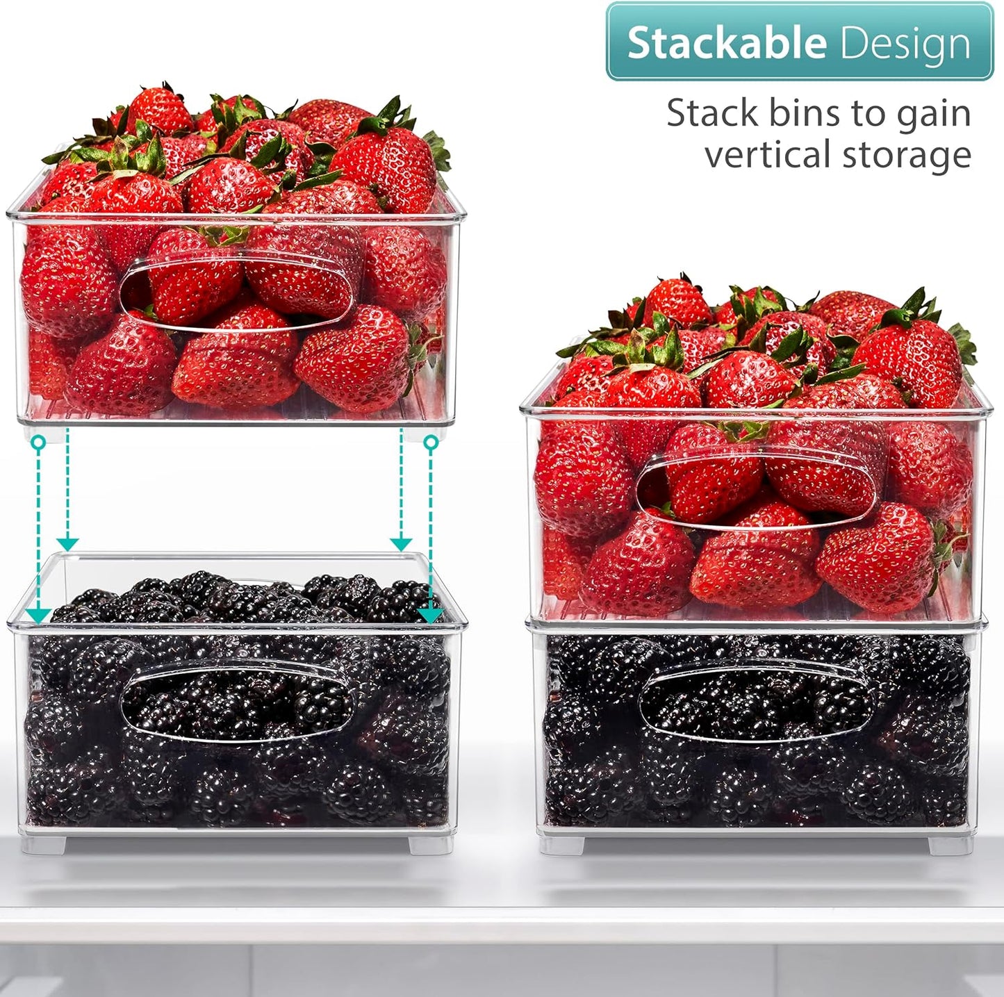 Sorbus Stackable Refrigerator Organizer Bins - Clear Storage Bins for Kitchen Pantry, Freezer & Fridge Organization - Food Organizing Plastic Containers with Handles for Countertops & Drawers (4 Pack)