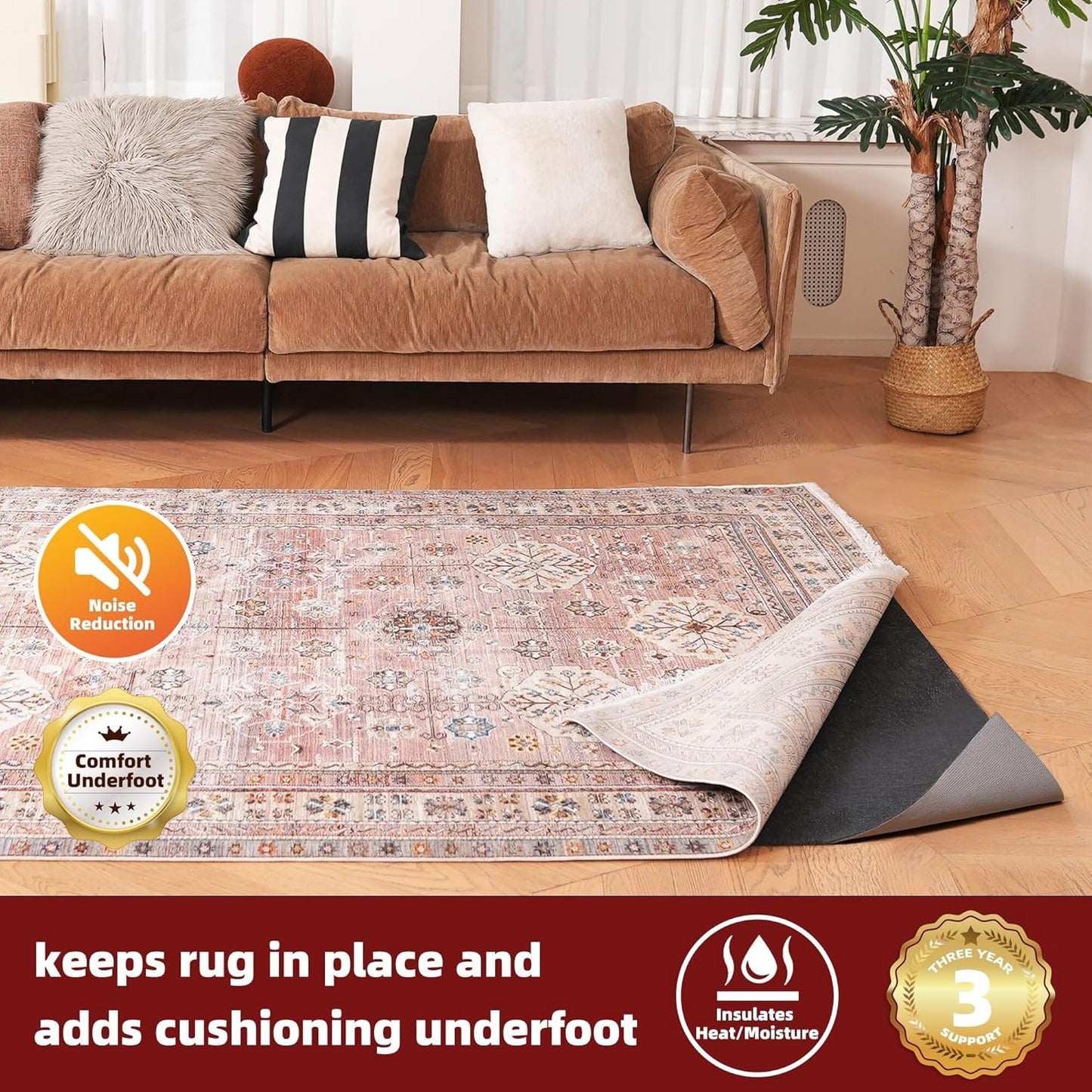 BAGAIL Felt and Natural Rubber Backing Rug Pads 1/8” Thick, Round 8 Feet Non Slip Rug Gripper Keep Rugs in Place, Under Area Rug Protective Cushioned Pads, Carpet Runners, Hardwood Floors Protection