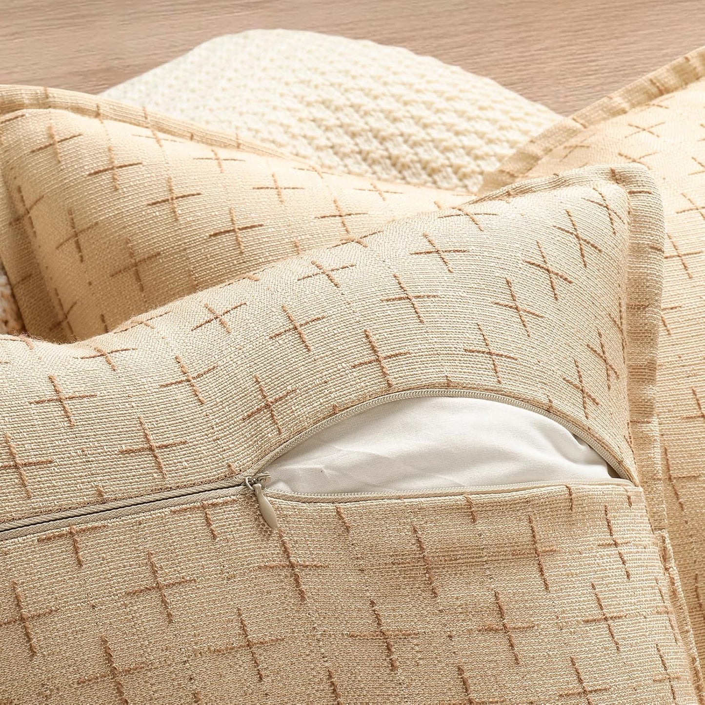 ZWJD Pillow Covers 16x16 Set of 2 Soft Polyester Textured Pillow Covers with Stylish Flange Edge Cozy Farmhouse Throw Pillows for Couch Bed Sofa Living Room
