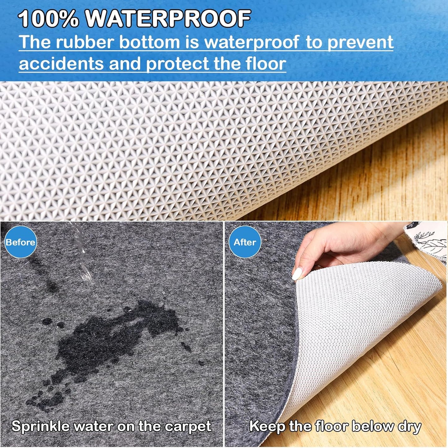 Non-Slip Rug Pads 5X 3 ft, 100% Waterproof Extra Large Area Rugs Non Skid Rug Pad for All Floors and Finishes Durable Hardwood Floor Protective Felt Keeps Rugs in Place, Safe and Secure