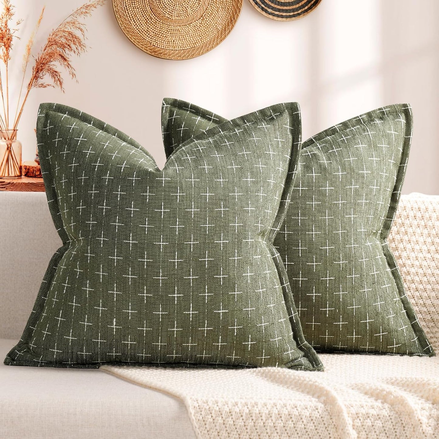 ZWJD Pillow Covers 22x22 Set of 2 Soft Polyester Textured Pillow Covers with Stylish Flange Edge Cozy Farmhouse Throw Pillows for Couch Bed Sofa Living Room