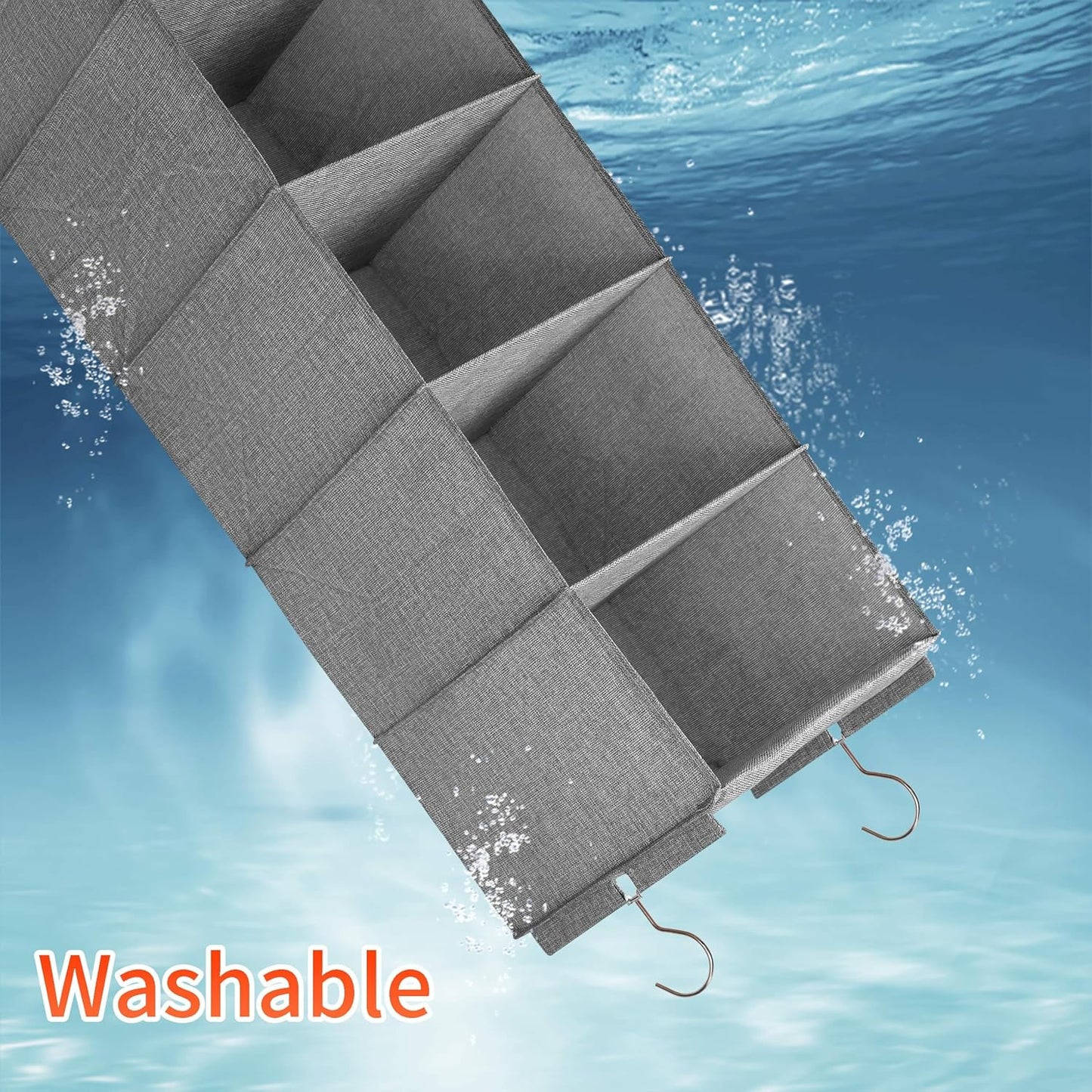 Large Hanging Sweater Organizer for Closet,Collapsible 6-Shelf Hanging Closet Shelves with Drawers, Washable (Grey-6 Shelf)
