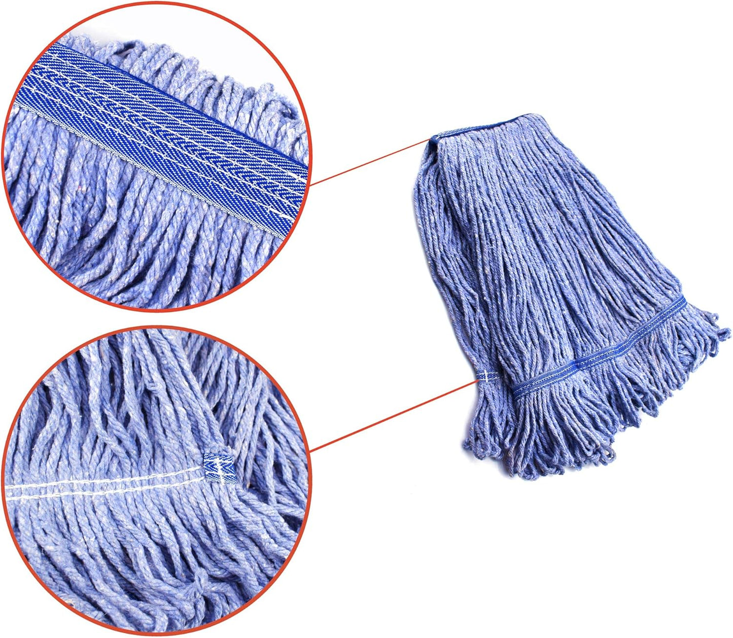String Mop Heads Replacement Heavy Duty Commercial Grade Blue Cotton Looped End Wet Industrial Cleaning Mop Head Refills (3, Medium)