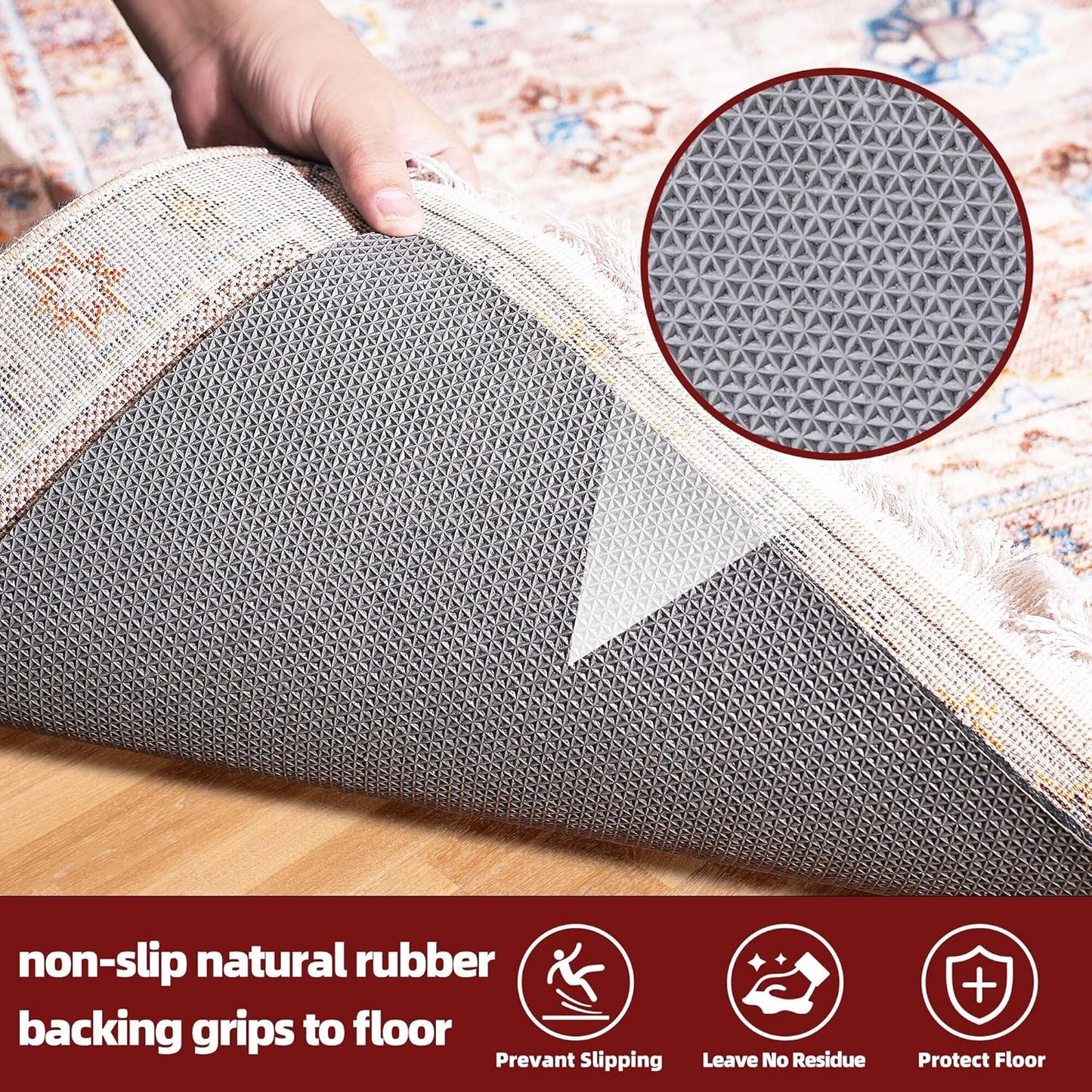 BAGAIL Felt and Natural Rubber Backing Rug Pads 1/8” Thick, 3 x 5 Ft Non Slip Rug Gripper Keep Rugs in Place, Under Area Rug Protective Cushioned Pads, Carpet Runners, Hardwood Floors Protection