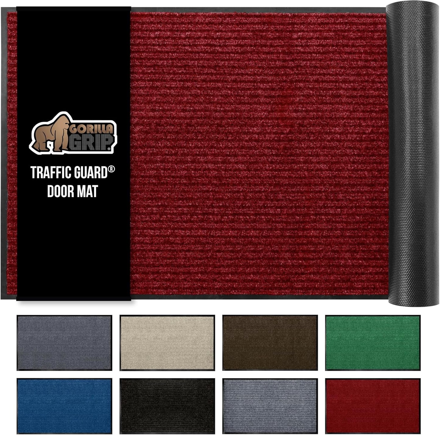 GORILLA GRIP Traffic Guard Door Mat, Heavy Duty Welcome Mats, Commercial Office Space Doormat, Waterproof, Fade Resistant, Strong Rubber Backing, Low Profile, Shoe and Boot Scraper, 35x23, Red