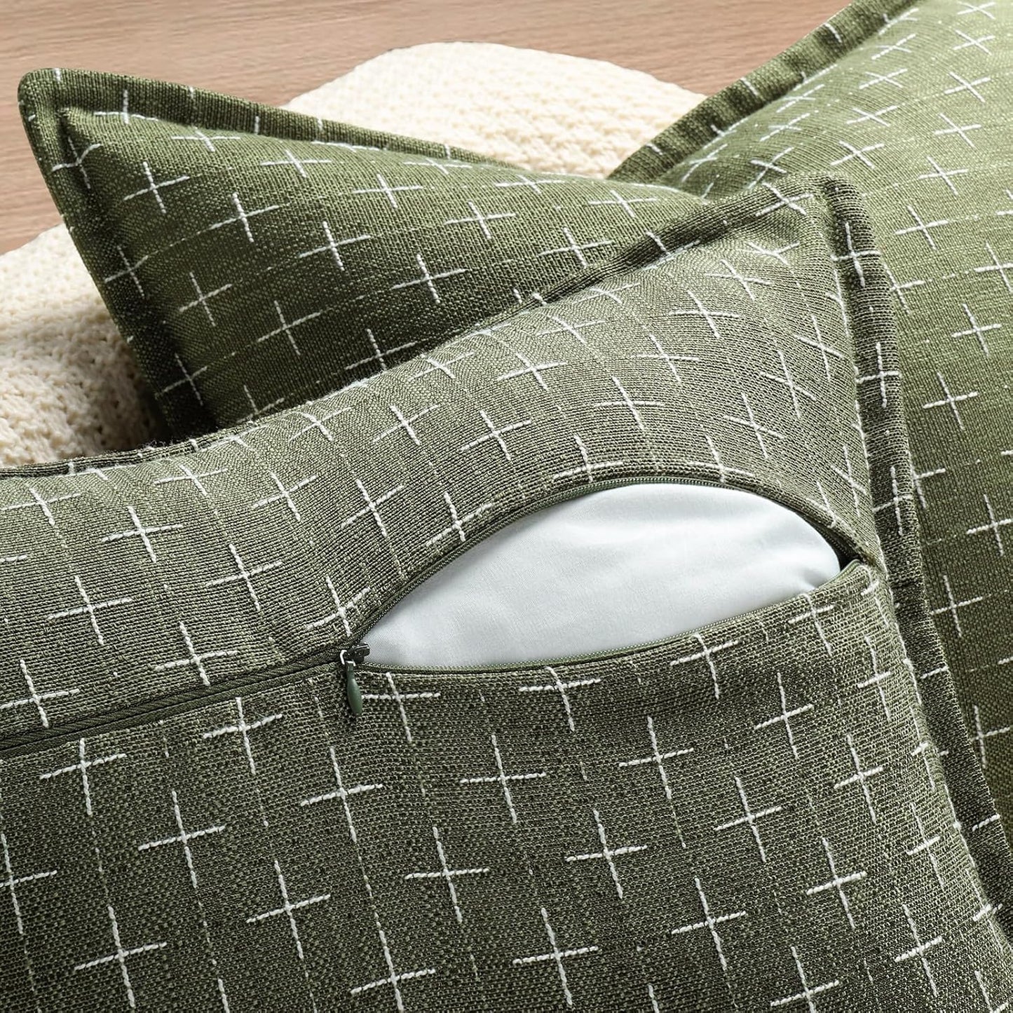 ZWJD Pillow Covers 24x24 Set of 2 Soft Polyester Textured Pillow Covers with Stylish Flange Edge Cozy Farmhouse Throw Pillows for Couch Bed Sofa Living Room