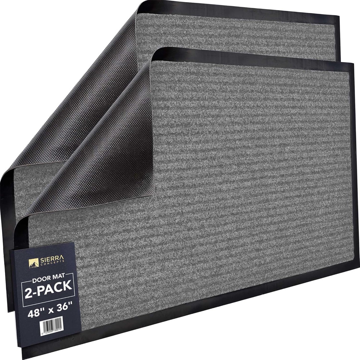 Sierra Concepts Front Door Mat X-Large Welcome Floor Mats - Entryway Indoor Outdoor Entrance Doormat, Patio, Porch, Muddy Dog Shoe, Inside Outside Low Profile 48x36in, 2-Pack Battleship Gray