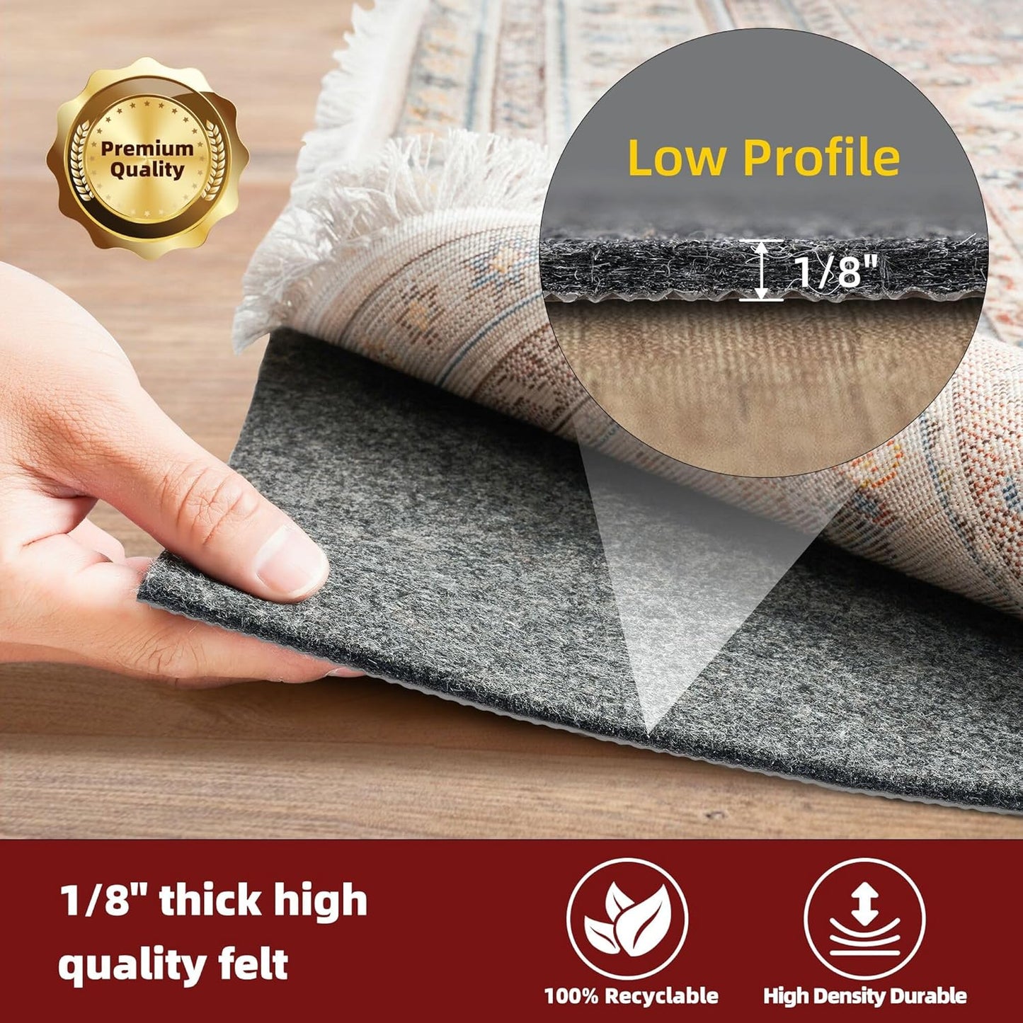 BAGAIL Felt and Natural Rubber Backing Rug Pads 1/8” Thick, 2 x 4 Ft Non Slip Rug Gripper Keep Rugs in Place, Under Area Rug Protective Cushioned Pads, Carpet Runners, Hardwood Floors Protection
