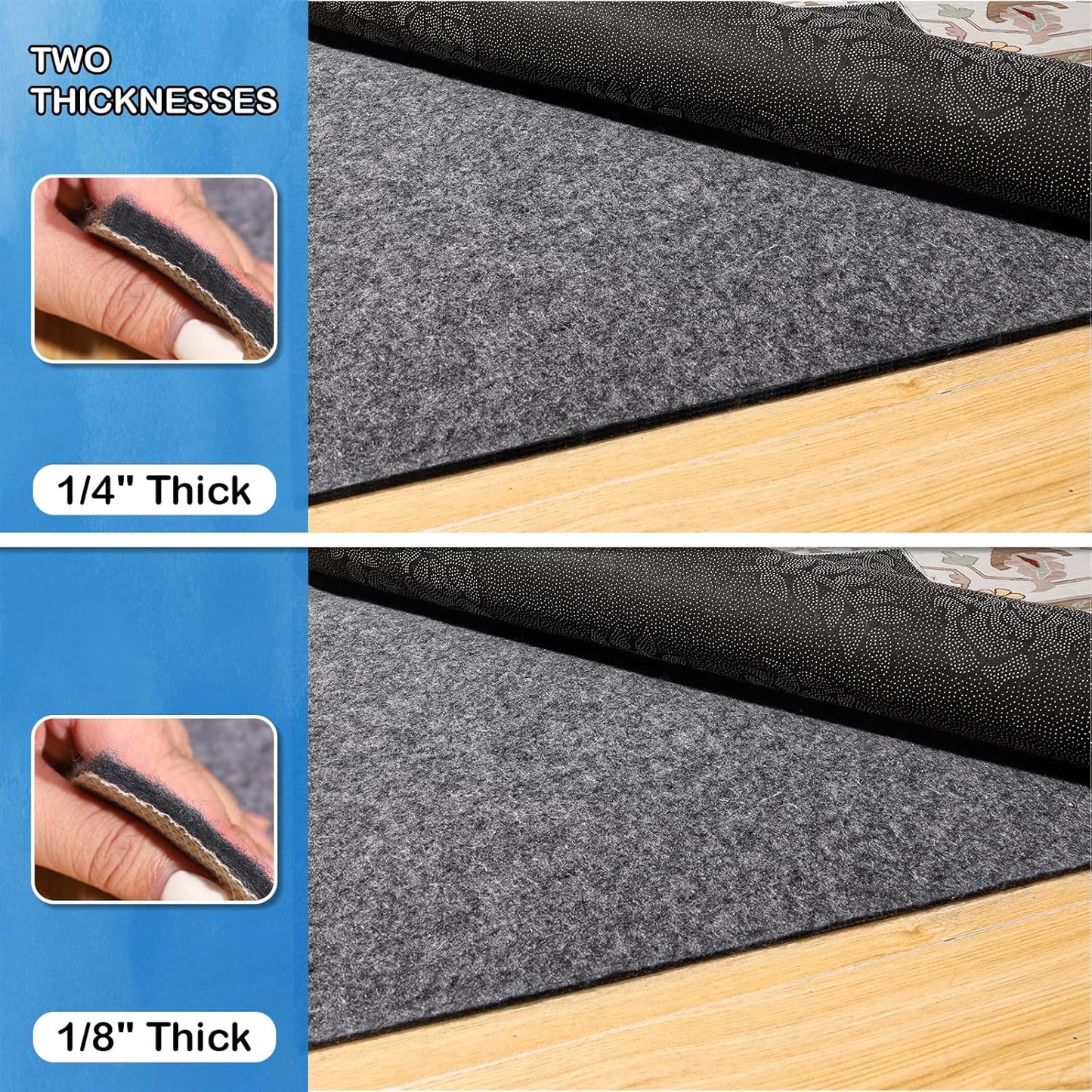 Non-Slip Rug Pads 1/4” Thick, 6x9Ft Waterproof Rugs Non Skid Rug Pad for All Floors and Finishes Durable Hardwood Floor Protective Felt Keeps Rugs in Place, Safe and Secure