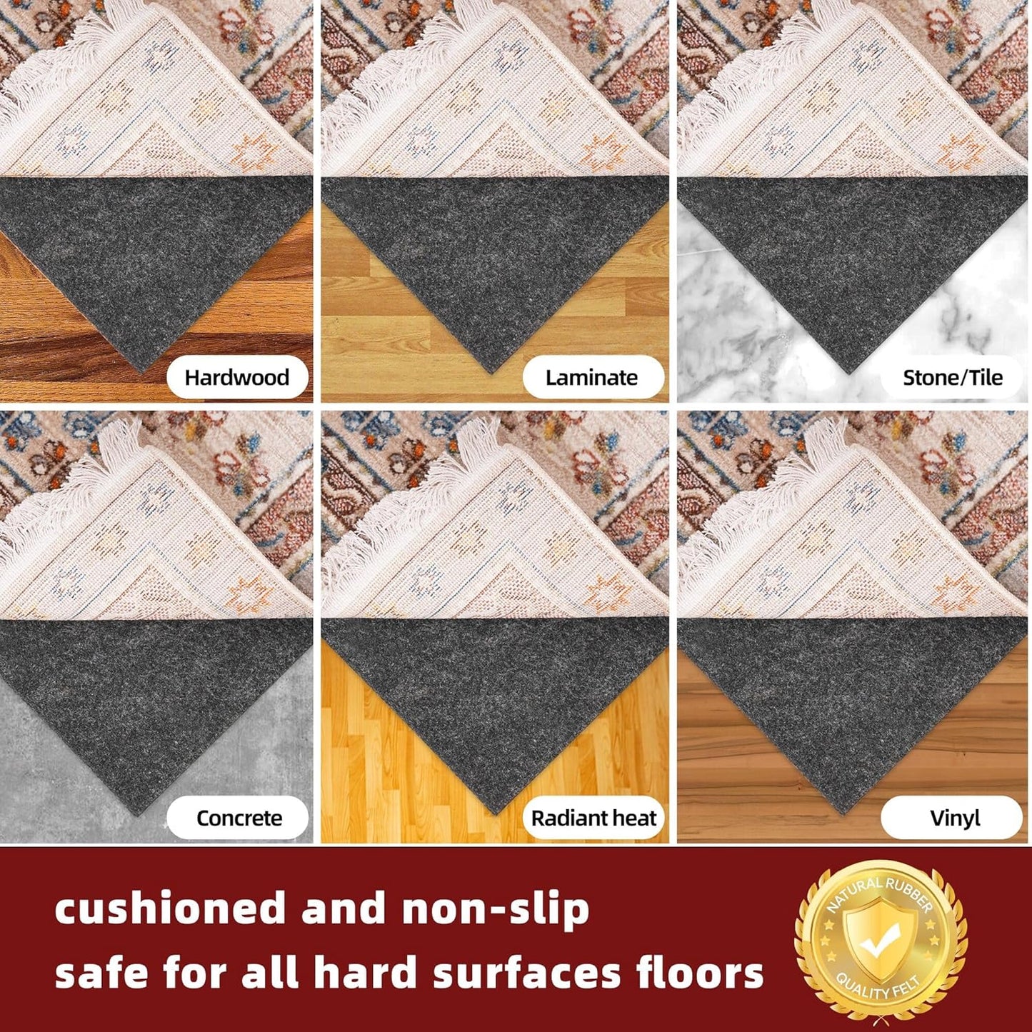 BAGAIL Felt and Natural Rubber Backing Rug Pads 1/8” Thick, 2 x 3 Ft Non Slip Rug Gripper Keep Rugs in Place, Under Area Rug Protective Cushioned Pads, Carpet Runners, Hardwood Floors Protection