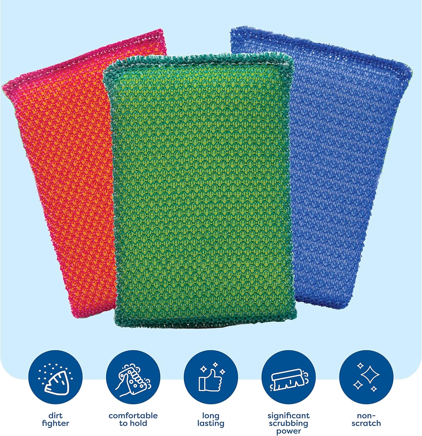 SCRUBIT Multi-Purpose Scouring Pad - Non-Scratch Cleaning Sponges for Pots, Pans, Dishes, Utensils & Non-Stick Cookware - Scrubbing Pads Use for Kitchen, Bathroom - 6 Pack Dish Sponge - (Colored)