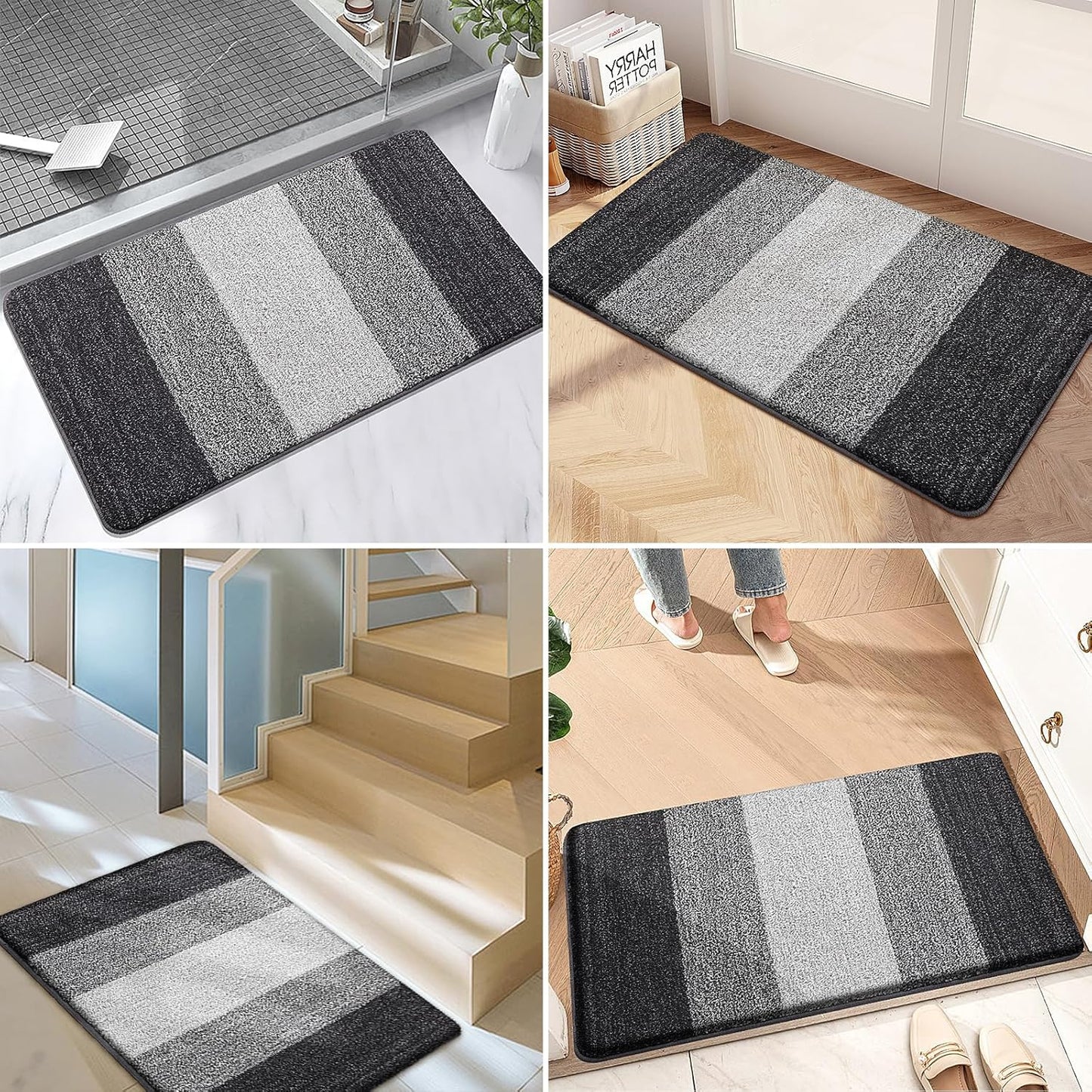 Kitinjoy Indoor Outdoor Door Mat, 47x20 Non-Slip Absorbent Dirt Trapper, Low-Profile Washable Inside Entrance Front Floor Mat, Sturdy Soft Entry Doormats for Entryway, Grey
