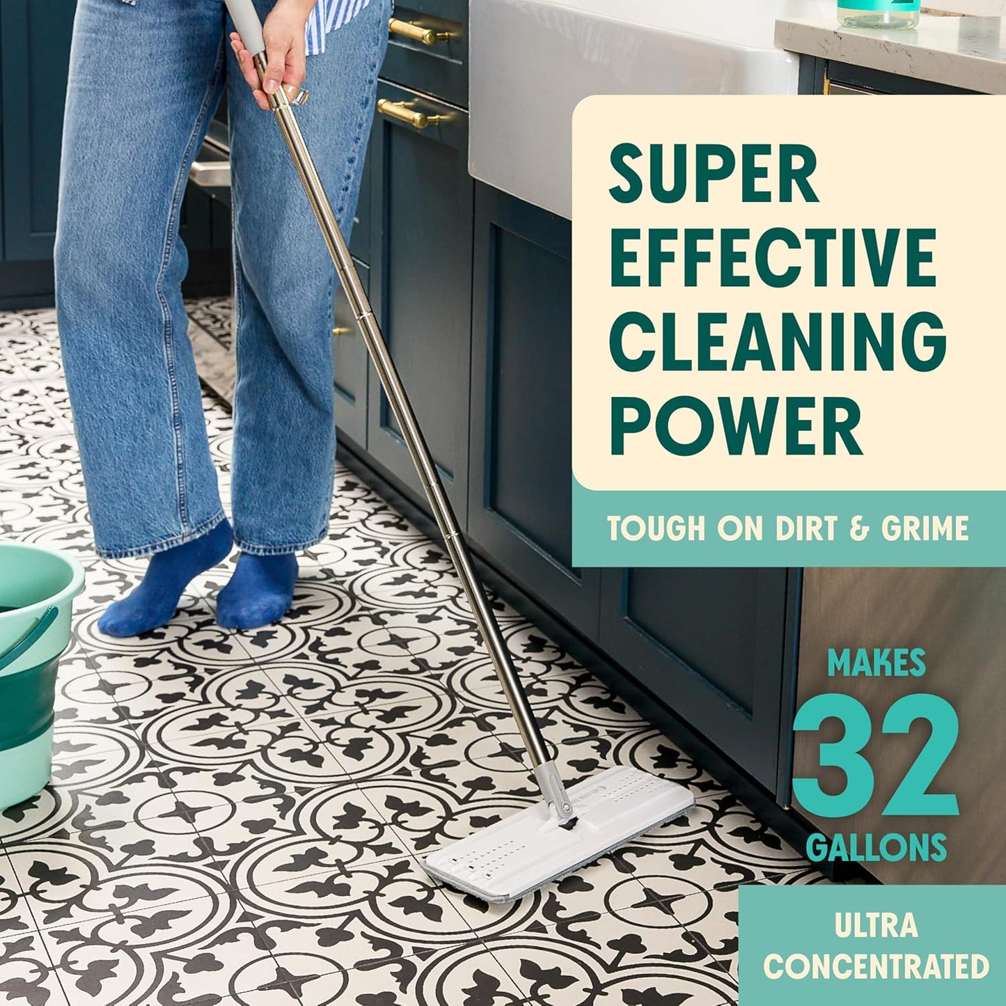 Aunt Fannie's Ultra Concentrated Floor Cleaner Vinegar Wash, Multi-Surface Solution For Mopping, Value Size, Bright Lemon Scent, 64 oz