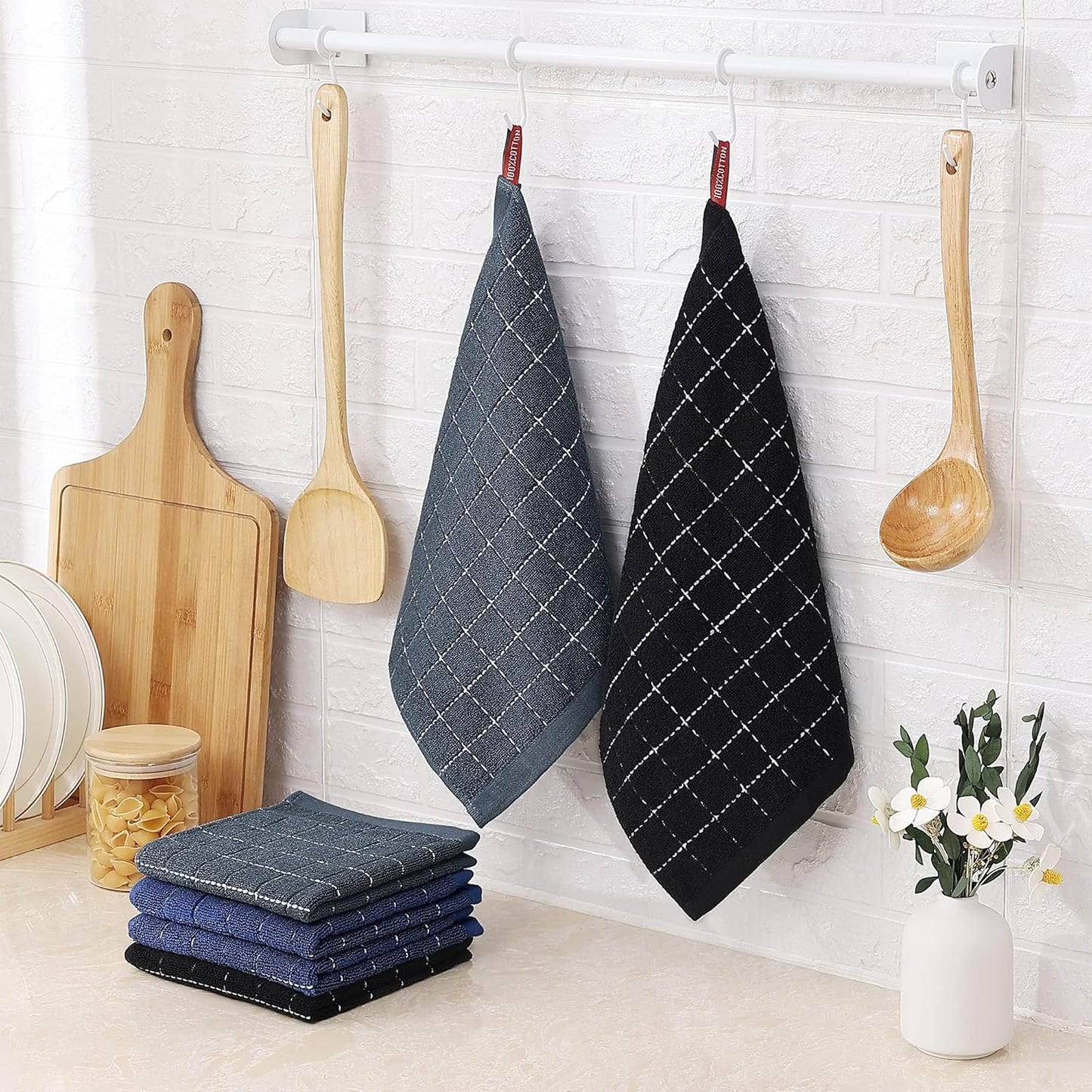 Homaxy 100% Cotton Terry Kitchen Dish Cloths, Ultra Soft and Absorbent Dish Towels for Kitchen, Suitable for Drying and Washing Dishes, 8 Pack, 12 x 12 Inches, Mixed Colour