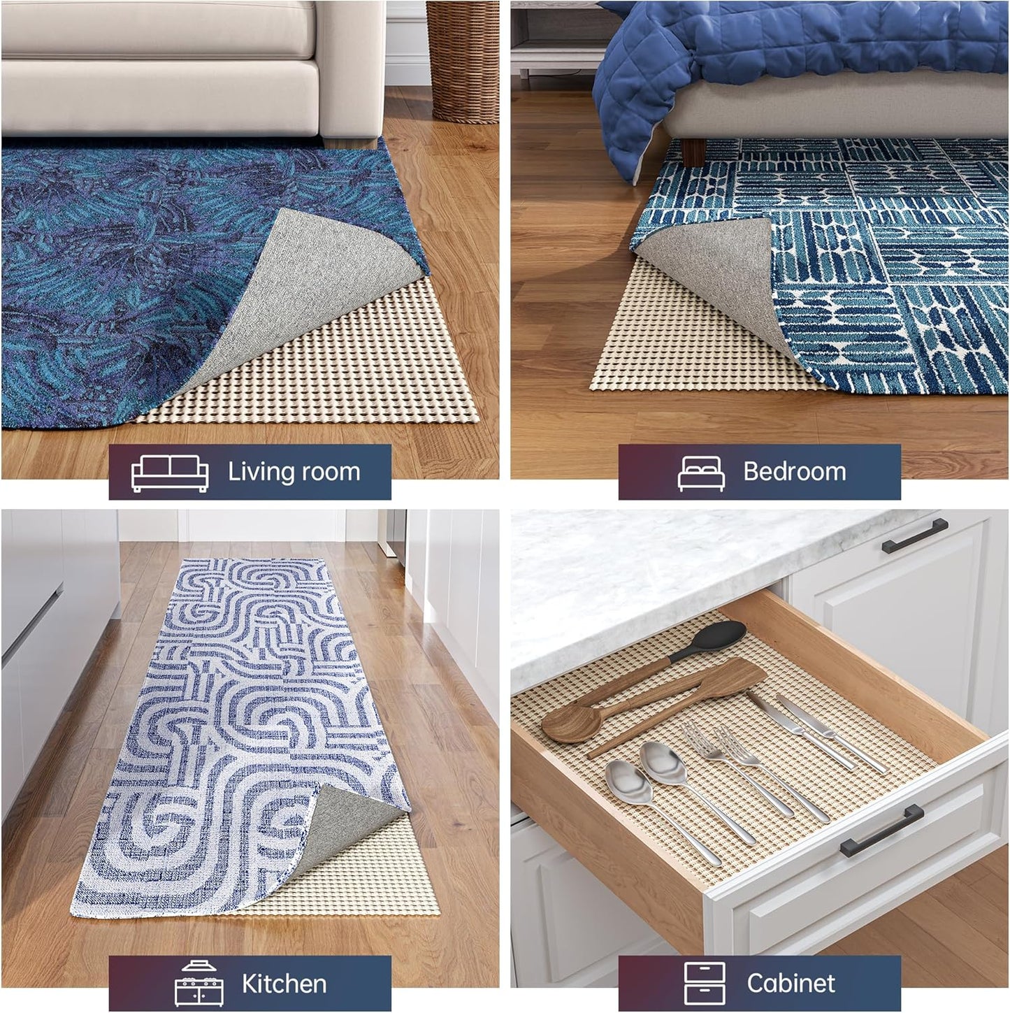 Non-Slip Rug Pad Gripper 6x9 Feet, Anti Skid Mat for Under Area Rugs, Keeps Rugs in Position and Safe, Thick Cushioned Carpet Pad for Hardwood Floors Protection