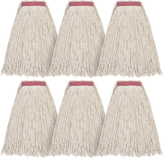 Matthew Cleaning 20oz 6Pack Cotton Floor Mop,Cotton Looped-Open String Heavy Duty String Refills, Universal Headband Blend Material,Mop Head Replacement for Home, Industrial and Commercial Use(White)