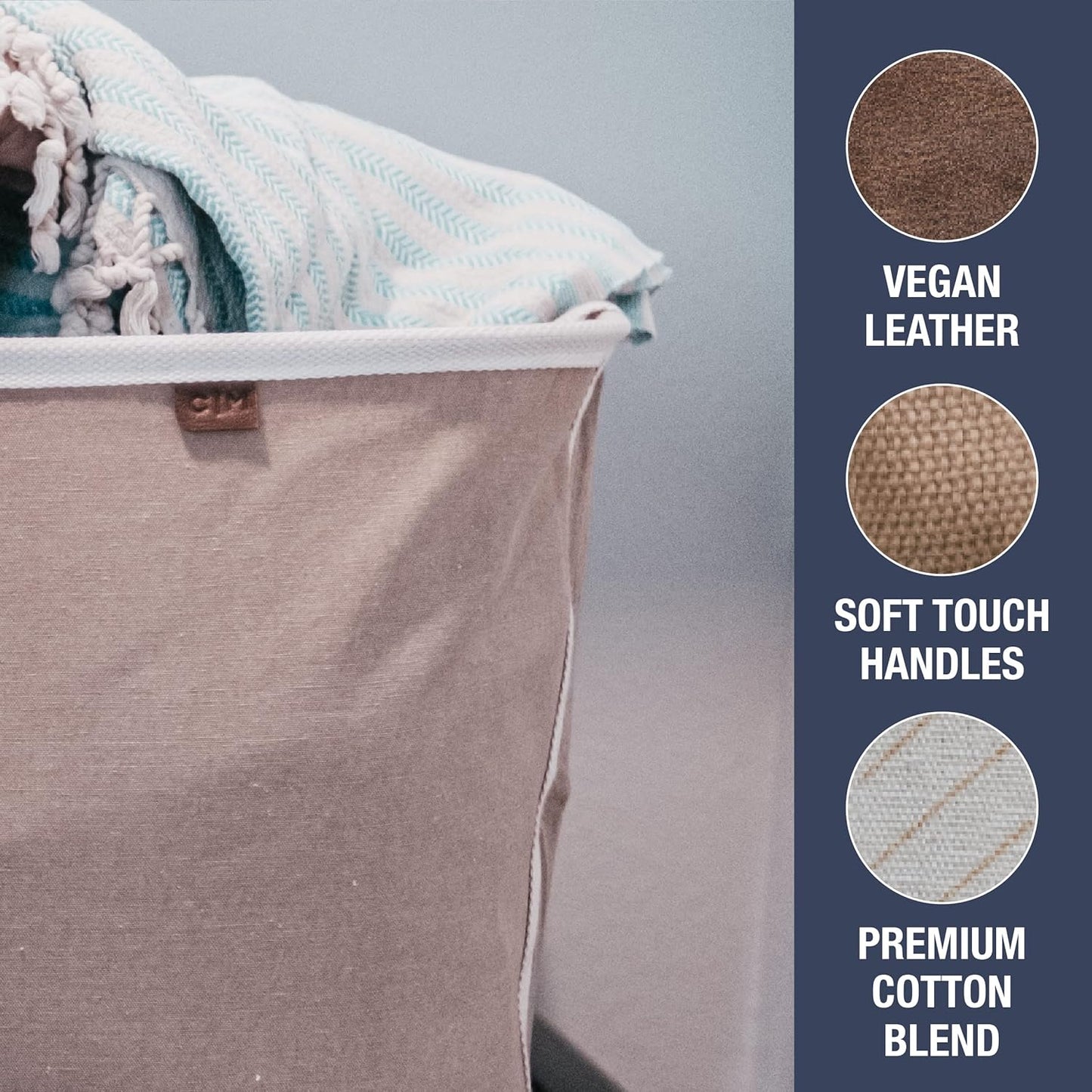 CleverMade Collapsible Laundry Basket Hamper - LUXE Mocha 2-Pack 60L - Space Saving Storage Organizer with Handles Foldable Home Organization