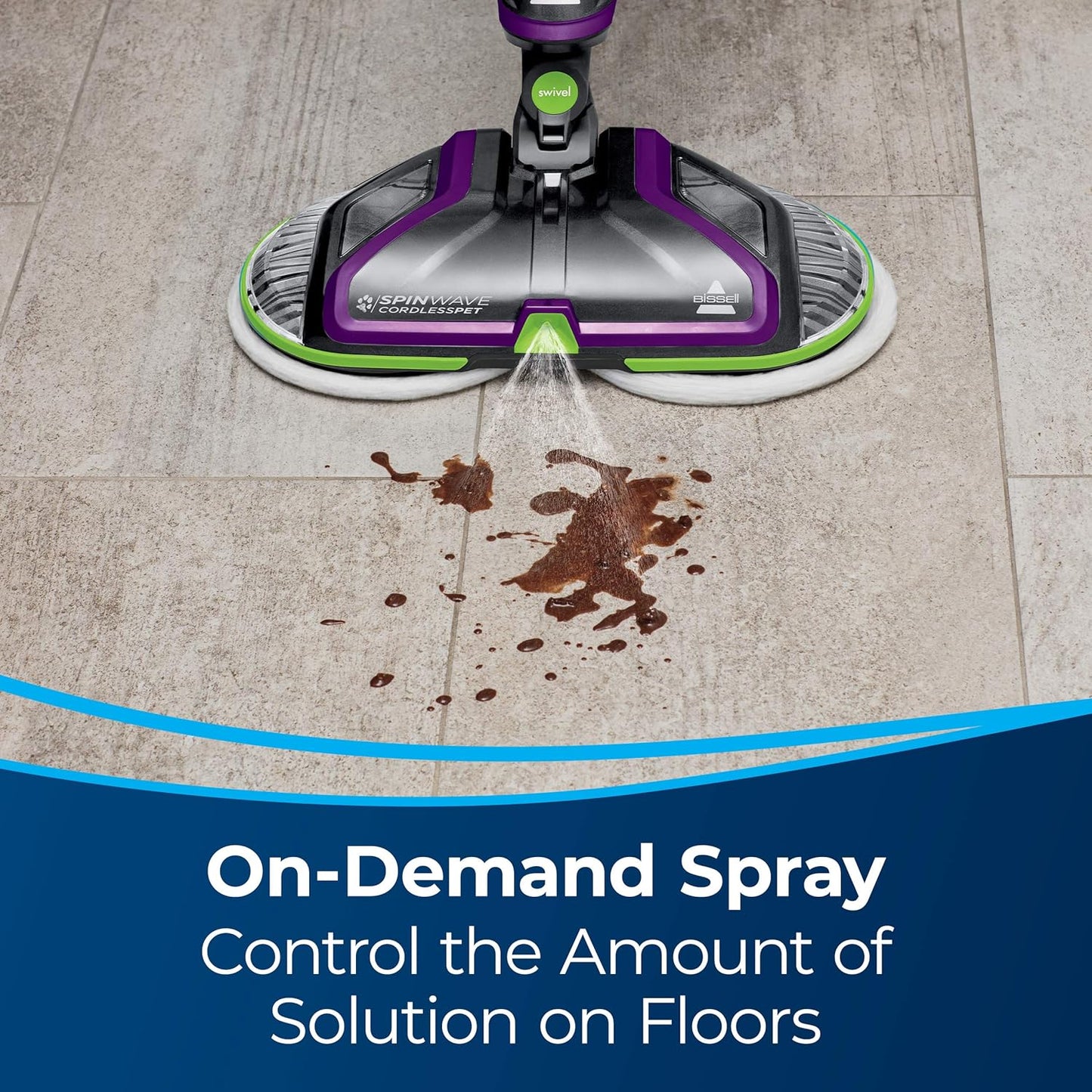 BISSELL® Spinwave Cordless Pet Hard Floor Spin Mop Cleaner 18V with washable mop pads for sealed hard floors, 23157