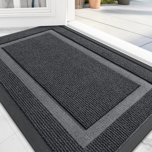 OLANLY Front Door Mat Indoor Outdoor Entrance, Waterproof All-Season, All-Weather Doormat, Sturdy Natural Rubber, Fade Resistant, Low Profile, Easy Clean Patio Porch Entryway Mat, 71x23, Grey