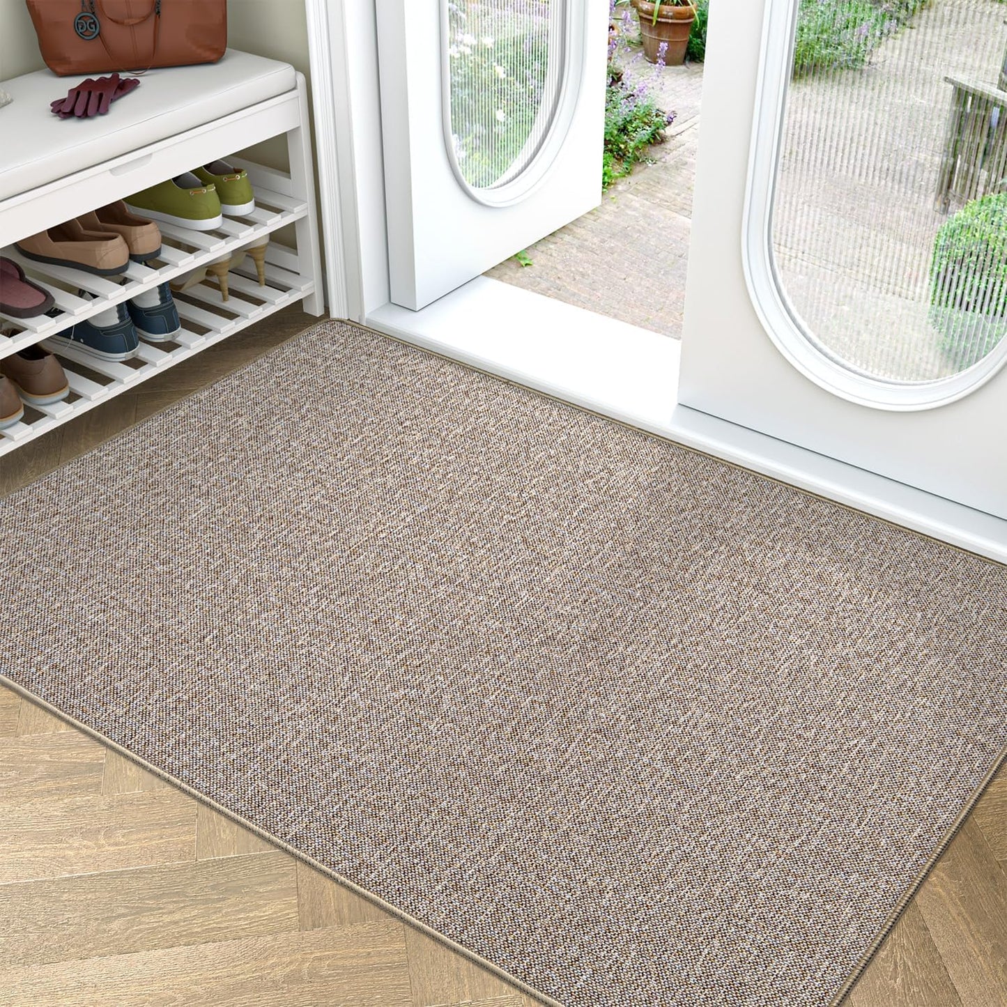 LUMI Ultra Thin Door Mat for Entryway,36"x56" Low Profile Non Slip Rubber Backing Indoor Doormat, Easy Clean Welcome Entrance Mat for Inside House, Patio, Beige