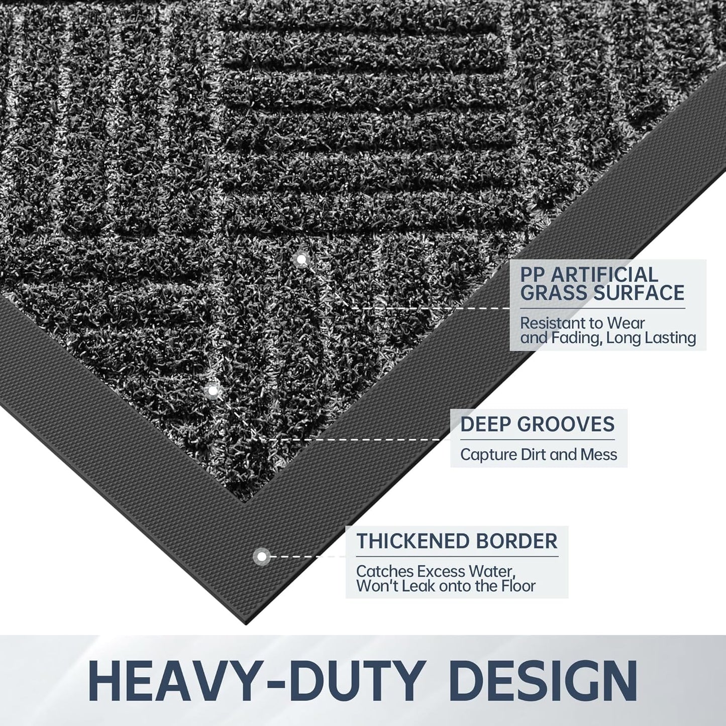 Front Door Mat, 5' x 4' Heavy Duty Indoor Outdoor Doormat, Non-Slip Backing Welcome Mats for Entryway, Low Profile, Commercial Door Mats