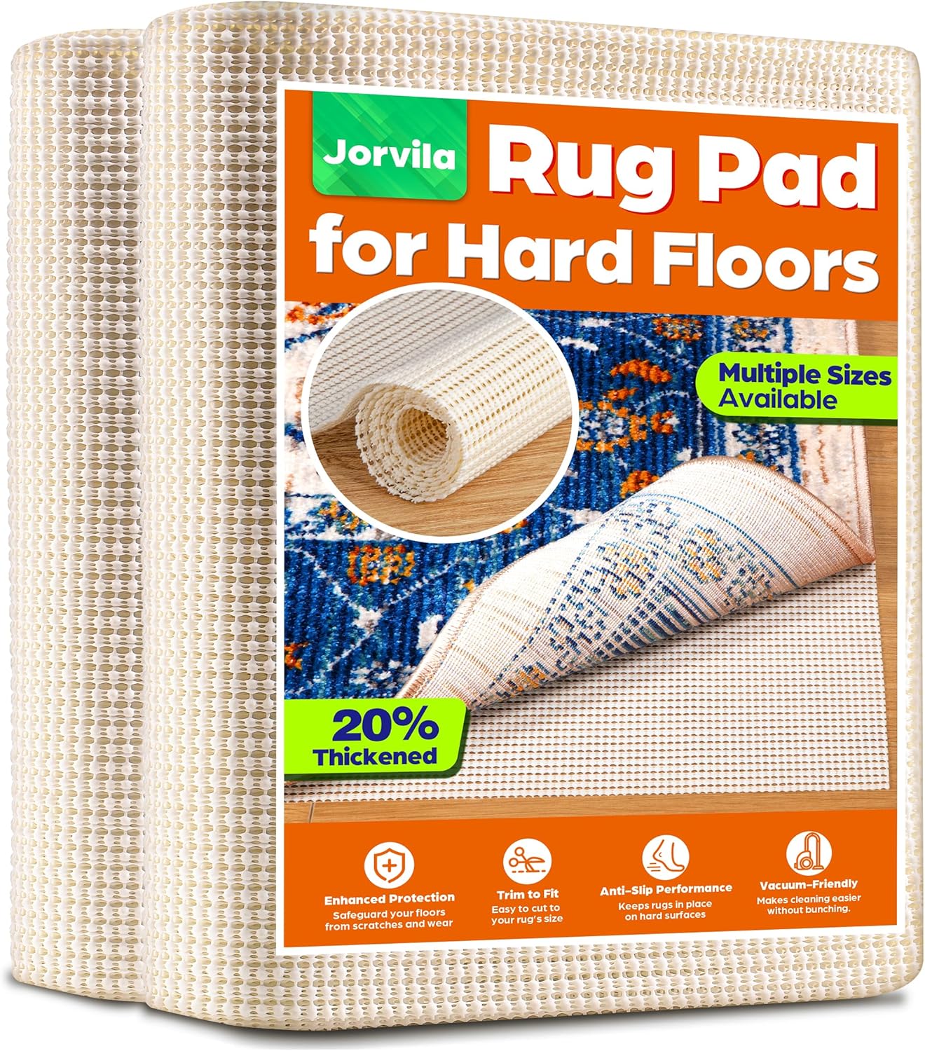 Non-Slip Rug Pad Gripper 10x12 Feet, Anti Skid Mat for Under Area Rugs, Keeps Rugs in Position and Safe, Thick Cushioned Carpet Pad for Hardwood Floors Protection
