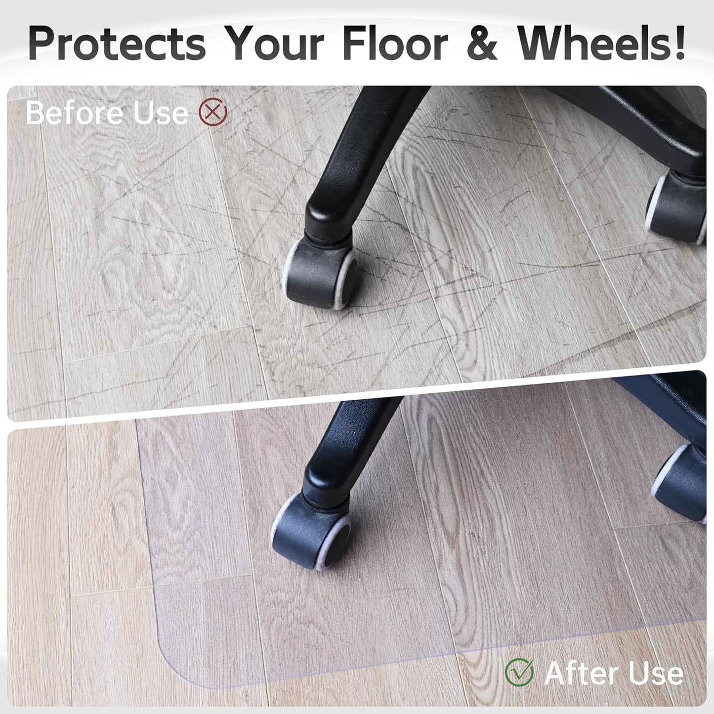Office Chair Mat for Hardwood Floor, 72" x 36" Clear Computer/Desk Chair Mat for Hard Floor, Thicker, Easy Glide, Non-Slip, Protects Hard Surfaces from Scratches, Ideal for Home or Office