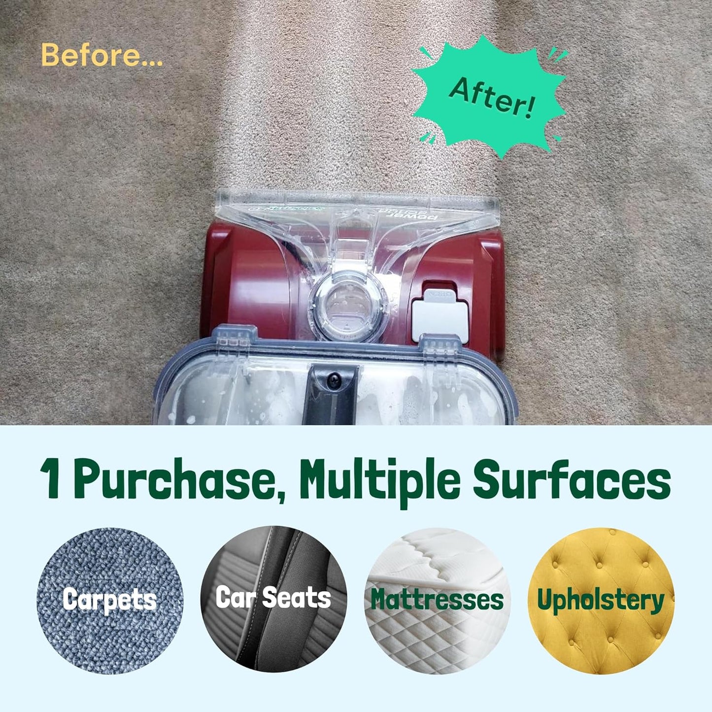 Sunny & Honey Carpet Cleaner Solution - 128 Fl Oz, Spring Mint Scent - Carpet Shampoo & Pet Stain Remover for Upholstery & Rugs, Works With Steam Cleaners