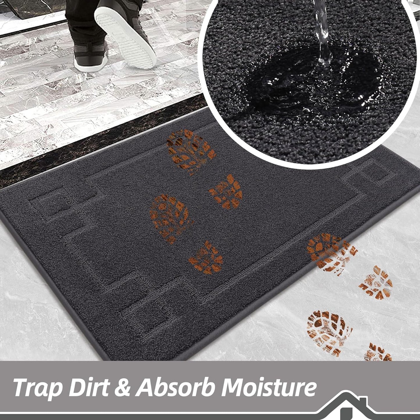 BEQHAUSE Door Mat 24" x 36", Non-Slip Door Mats Indoor Entryway Rugs Washable Low-Profile Absorbent and Stain Resist Floor Mats, Dog Door Mat for Front Back Door, Muddy Wet Shoes & Paws, Dark Grey