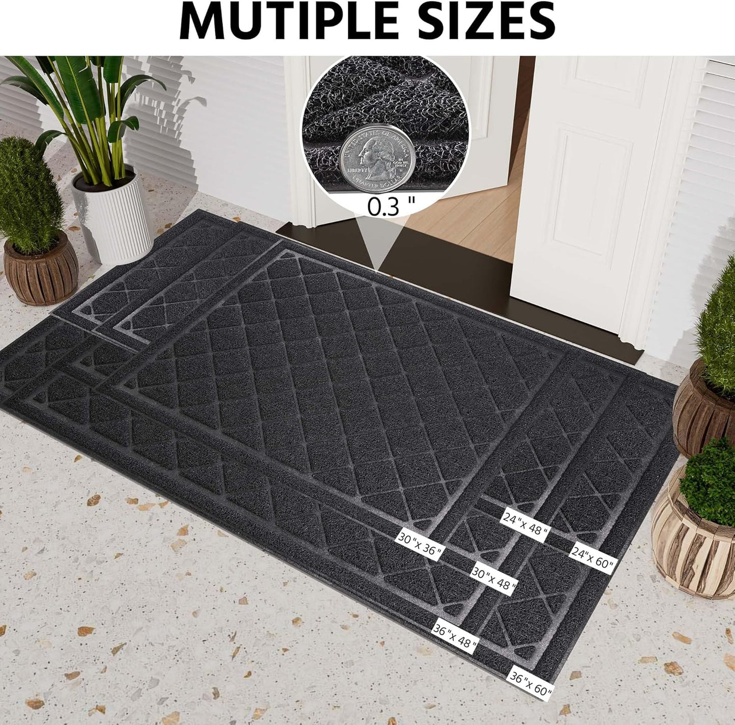Front Door Mat Indoor Outdoor Entrance, 30" x 36" Heavy Duty All-Season All-Weather Waterproof Doormat Trap Dirt and Moisture Easy Clean Low Profile Patio Porch Entryway Mat