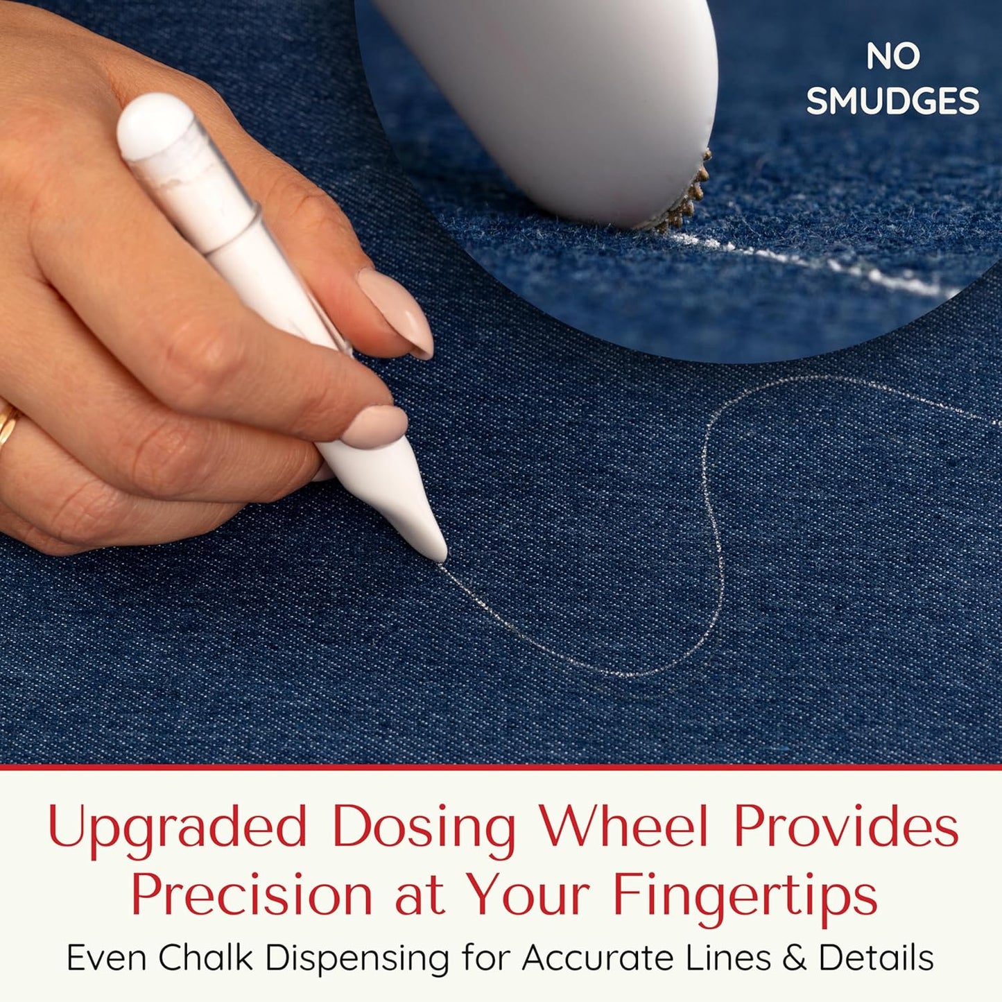 Fabric Markers for Sewing – Ergonomic Tailors Chalk Pen with Improved Dosing Wheel for Sharp Lines - Washable Sewing Chalk Marking Pens that are Compatible with Most Fabrics - White 1 Pack