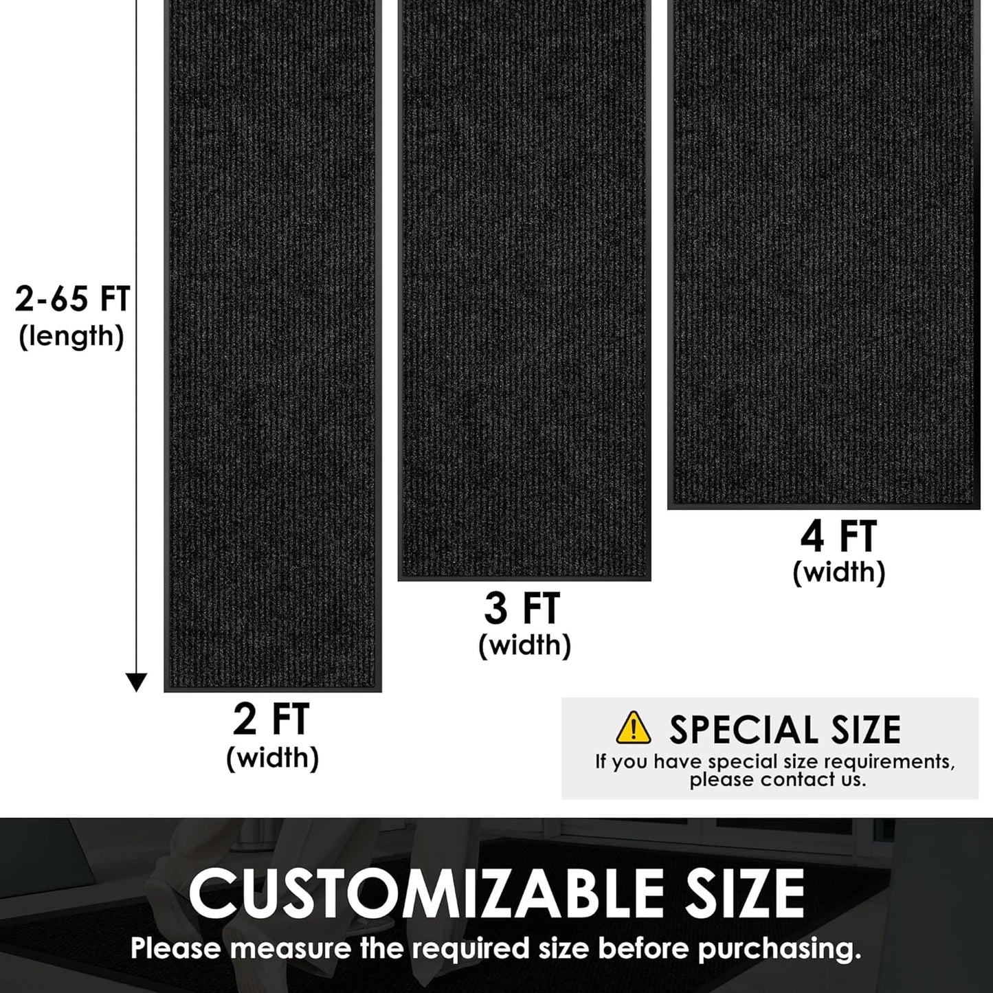 3′ x 14′ Front Door Mat Indoor Outdoor Entrance, Commercial Floor Mat Heavy Duty Dirt Trapper Entryway Doormat, Custom Size Non Slip Rubber Backing Welcome mat, Door Mat for High Traffic Area