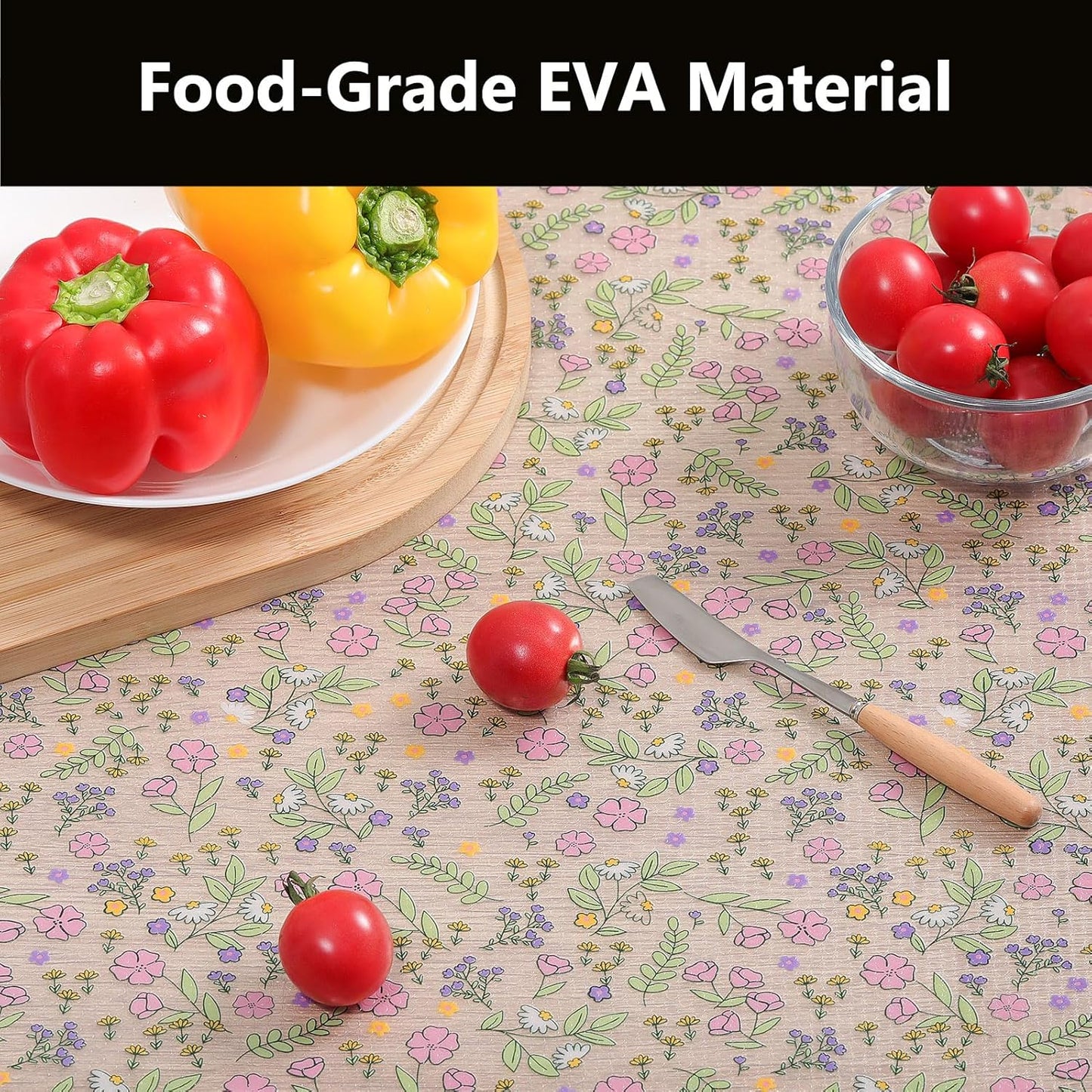 INNOLITES Non-Slip Shelf Liner – Cabinet & Drawer Liner Non-Adhesive – Waterproof Oil-Proof – Durable EVA with Floral for Kitchen Cabinets Refrigerator – BPA-Free, Easy to Cut 17.7" x 197"