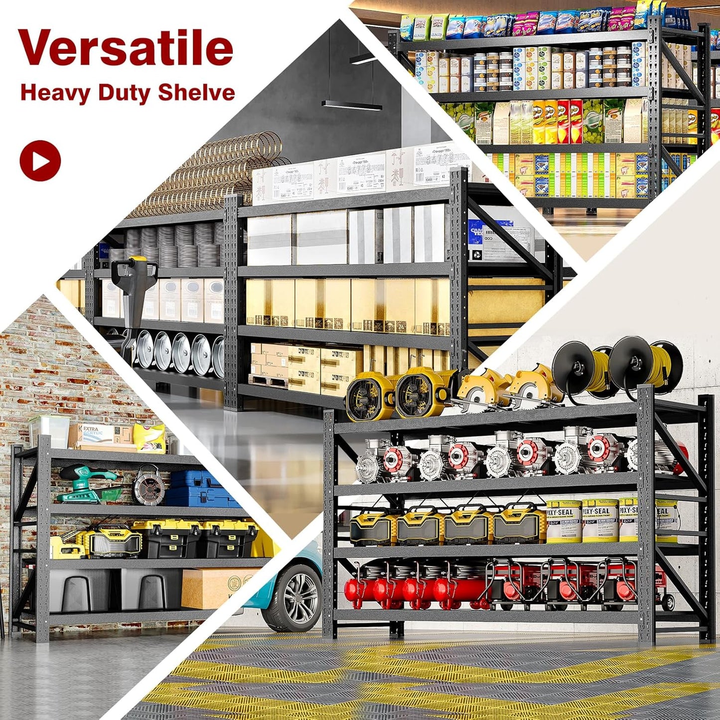 8000LBS Metal Steel Storage Shelves - 68" W Black 4 Tier Heavy Duty Rack Commercial Industrial Shelving with Adjustable Shelf for Basement Garage Warehouse - 68" W x 24" D x 63.4" H