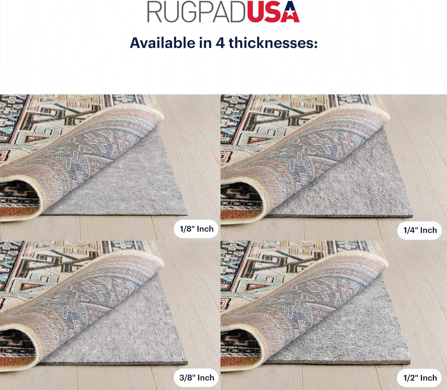RUGPADUSA - Dual Surface - 10'x14' - 1/2" Thick - Felt + Rubber - Non-Slip Backing Rug Pad - Adds Comfort and Protection - for Hard Surface Floors