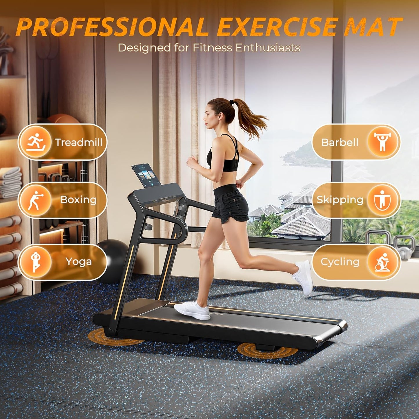 PRAISUN 0.6" Thicker Gym Mat, 24 Tiles 96 Sq Ft Workout Mats, Interlocking Foam Tiles with Rubber Top, High Density EVA Foam, Exercise Mat, Gym Flooring for Home Gym, Garage, 24 x 24in, Black/Blue