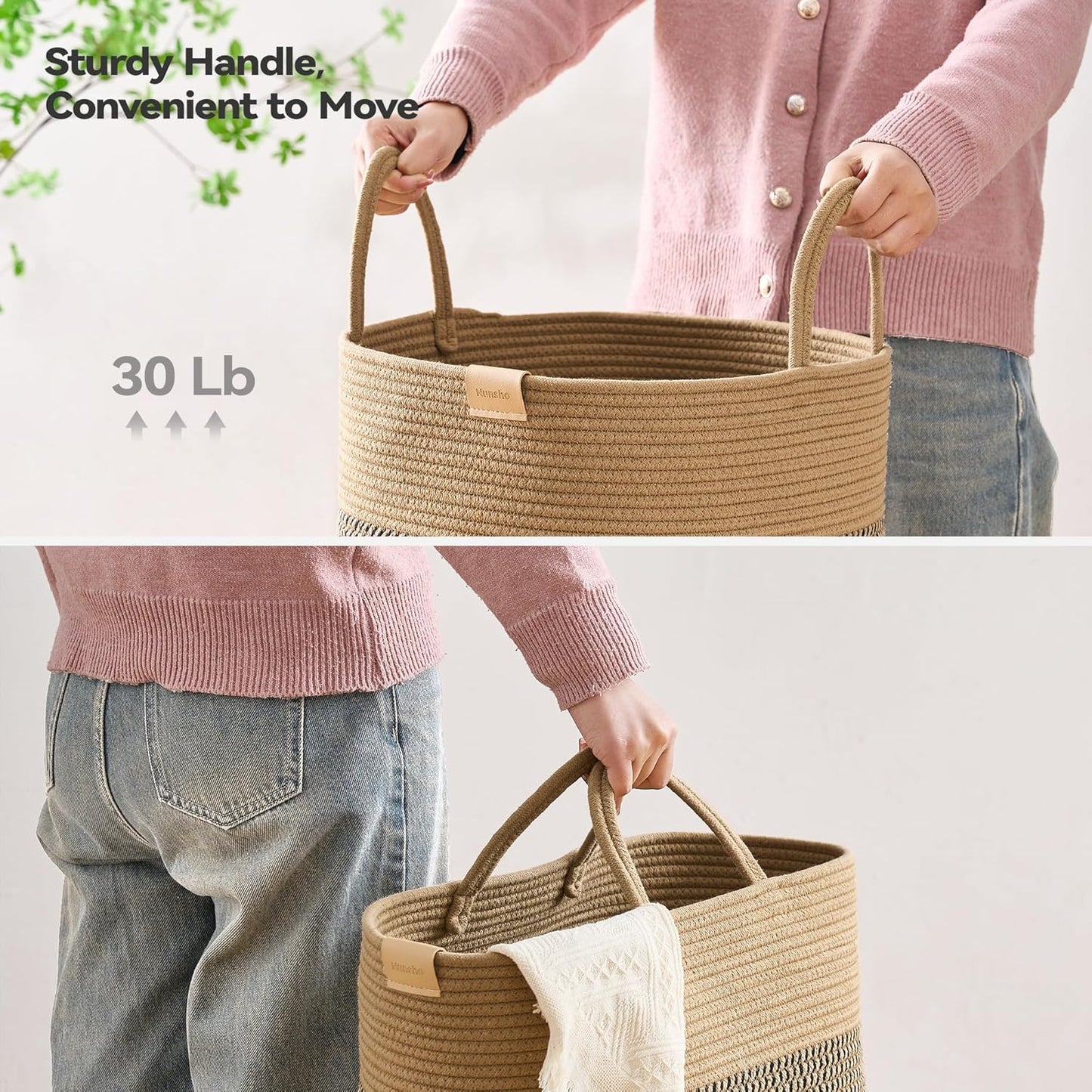 Laundry Hamper 75L,Large Laundry Basket for Clothes,Decorative Storage Basket for Blankets,Cotton Rope Woven basket for bedroom,Dark Brown