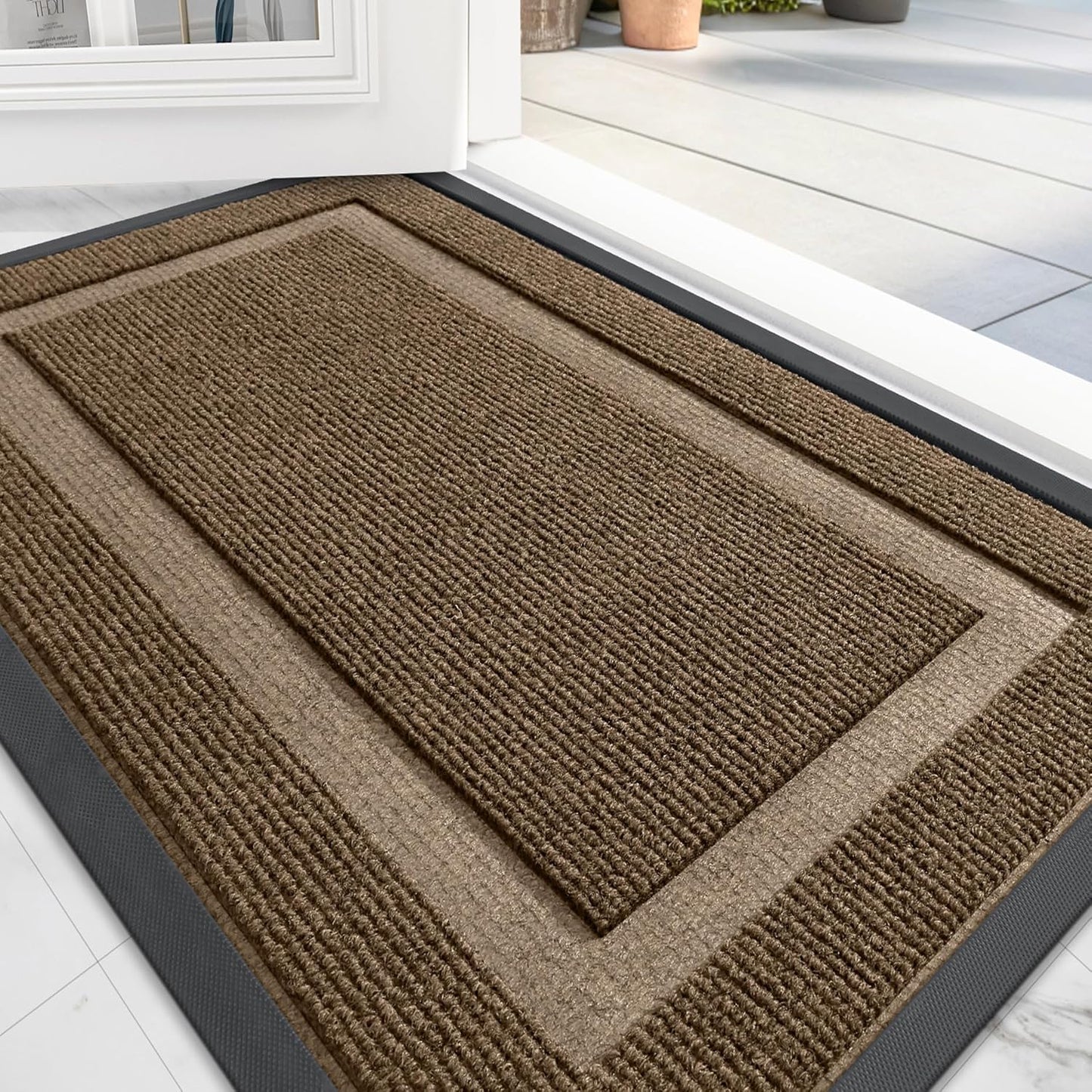 OLANLY Front Door Mat Indoor Outdoor Entrance, Waterproof All-Season, All-Weather Doormat, Sturdy Natural Rubber, Fade Resistant, Low Profile, Easy Clean Patio Porch Entryway Mat, 71x23, Brown