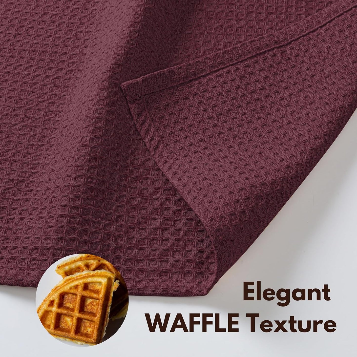 Native Fab Cotton Kitchen Towel with Hanging Loop 16x26 inches, 4-Pack, Waffle Weave Kitchen Towels for Cleaning Drying, Washcloths Soft & Absorbent Cloth Rags, Bar Towel, Dish Cloth, Burgundy Wine