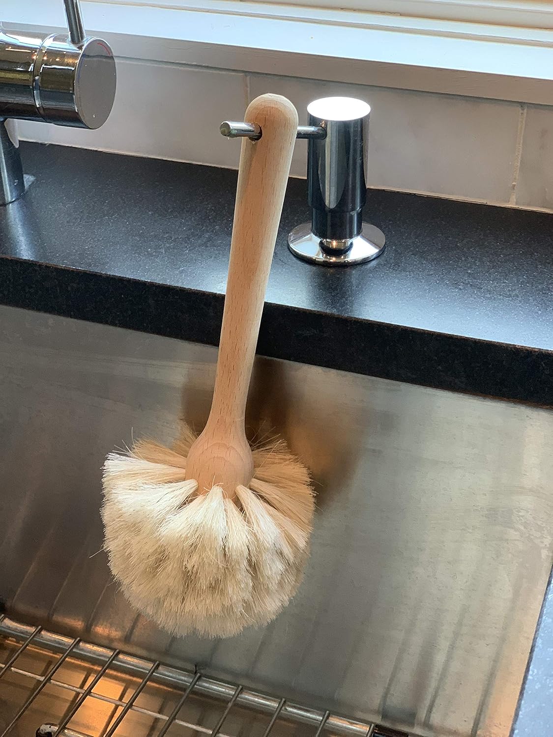 Fox Run Kitchen Brush, Natural Horsehair Fiber Dish and Glass Brush, 10"