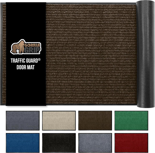 GORILLA GRIP Traffic Guard Door Mat, 72x48, Heavy Duty Welcome Mats, Commercial Office Space Doormat, Waterproof, Fade Resistant, Strong Rubber Backing, Low Profile, Shoe and Boot Scraper, Brown