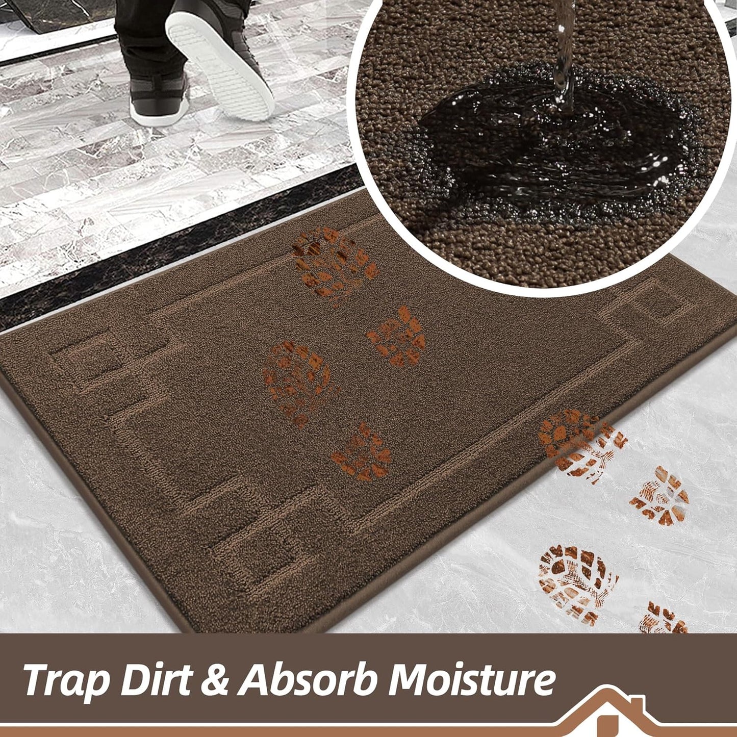 BEQHAUSE Door Mat 36" x 60", Non-Slip Door Mats Indoor Entryway Rugs Washable Low-Profile Absorbent and Stain Resist Floor Mats, Dog Door Mat for Front Back Door, Muddy Wet Shoes & Paws, Brown