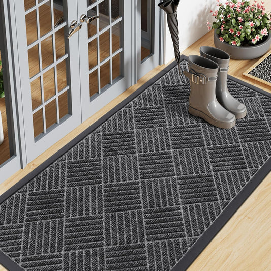 Smiry Front Door Mat Outside Entrance, Heavy Duty Outdoor Indoor Natural Rubber Doormat, Non Slip, Trap Dirt and Moisture, Easy Clean, Low Profile Patio Porch Entryway Mat, 47x23, Light Grey