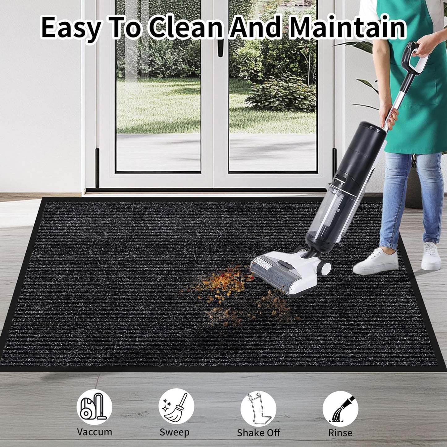 Front Door Mat Indoor Outdoor Entrance, 48" x 72" Dirt Resistant and Absorbent Door Mat, TPR Backing Non-Slip Doormats, Easy to Clean, Low Profile Welcome Floor Mat for Outside Entry
