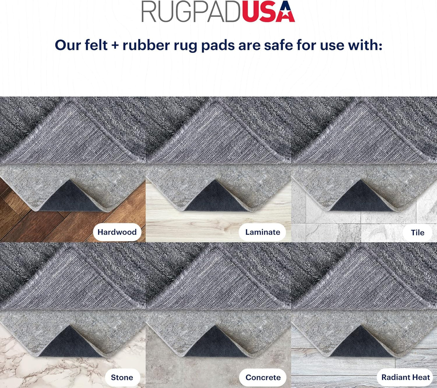 RUGPADUSA - Dual Surface - 4' Round - 3/8" Thick - Felt + Rubber - Enhanced Non-Slip Rug Pad - Adds Comfort and Protection - for Hard Surface Floors