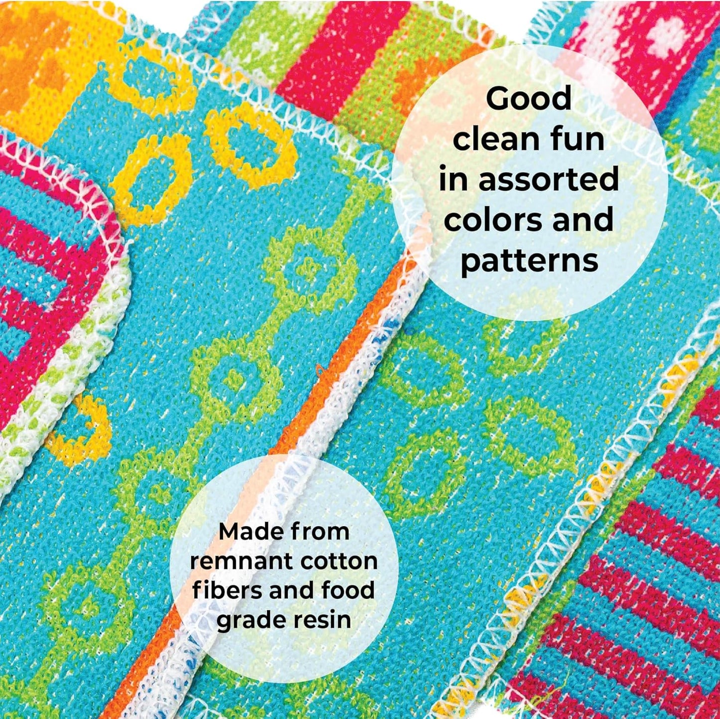 Skoy Scrub, 4-Pack Reusable, Non-Scratching Dish Scrubber for Kitchen and Household Cleaning, Planet-Friendly, Dishwasher Safe Soft Scrub, Assorted Colors and Designs